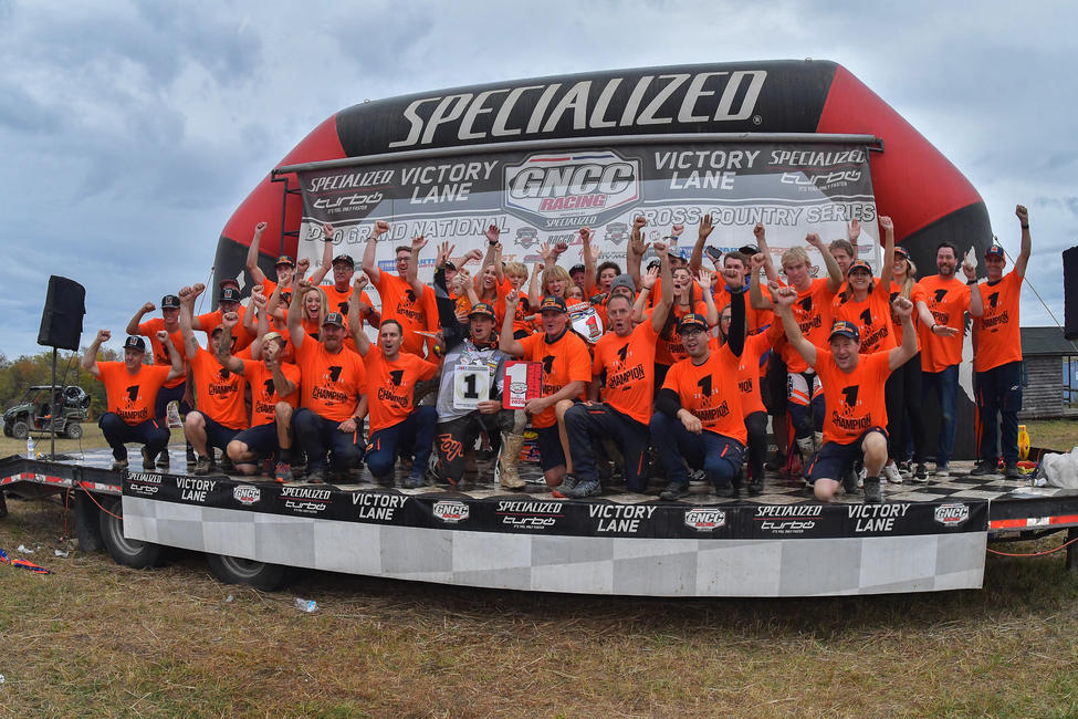 Kailub Russell (FMF/KTM Factory Racing) and the whole team celebrated his eighth-consecutive GNCC National Championship. Photo: Ken Hill