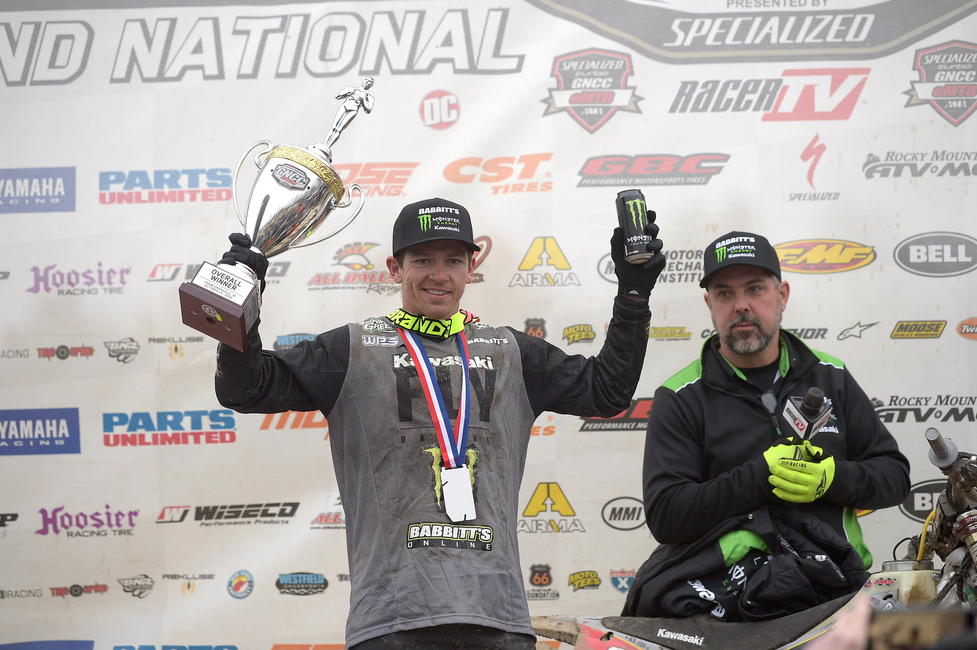 Strang atop the podium at the 26th Annual Ironman GNCC. Photo: Ken Hill