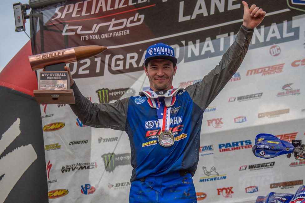 Walker Fowler and his FMF Camp Coker Bullet GNCC overall award. Photo: Shan Moore