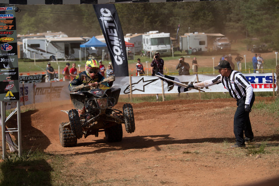 Neal taking the checkered flag in South Carolina. Photo: Mack Faint