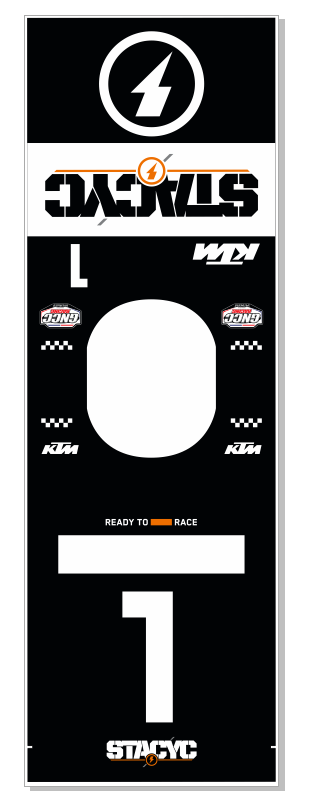 New this weekend, ePeeWee Racers will stop by the KTM Trackside Support truck to pick up a STACYC Racing Bib for Saturday evening's race. 