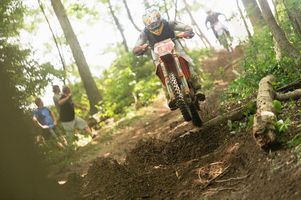 Ben Kelley (FMF/KTM Factory Racing) is aiming to clinch the Snowshoe GNCC win on Sunday. Photo: Mack Faint
