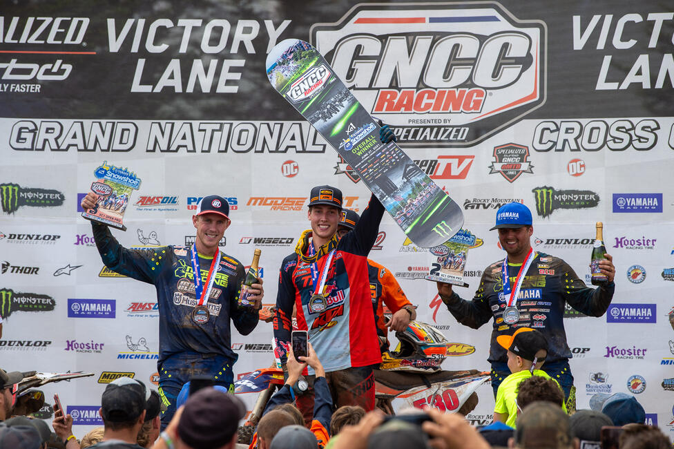 Benjamin Kelley (center), Steward Baylor (right) and Jordan Ashburn (left) rounded out the top three at Snowshoe. Photo: Ken Hill