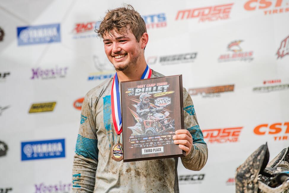 Daulton on the overall amateur podium at the Camp Coker Bullet GNCC. Photo: Mack Faint