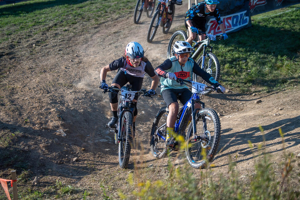 Talon Hawk (12) and Mitch Hawkins (15) battle for the lead in the Youth (13-17) class. Hawk eventually took the win with Hawkins in third. Photo: Shan Moore