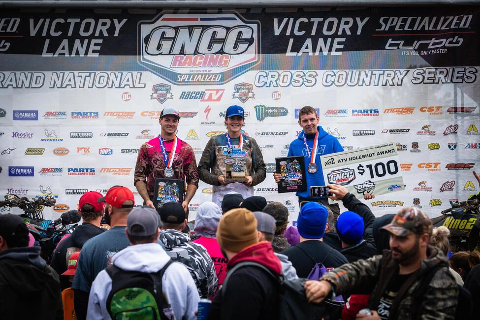 Wyatt Wilkin (center) Jay Shadron (left) and Tanner Walker (right) rounded out the top three XC2 Pro-Am finishers at Ironman. Photo: Mack Faint