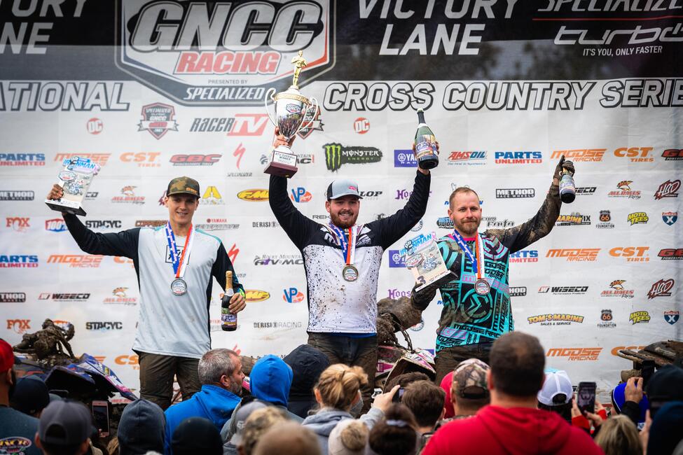 Cole Richardson (center), Devon Feehan (left) and Jarrod McClure (right) made up the Yamaha Racing Ironman Overall Pro podium. Photo: Mack Faint