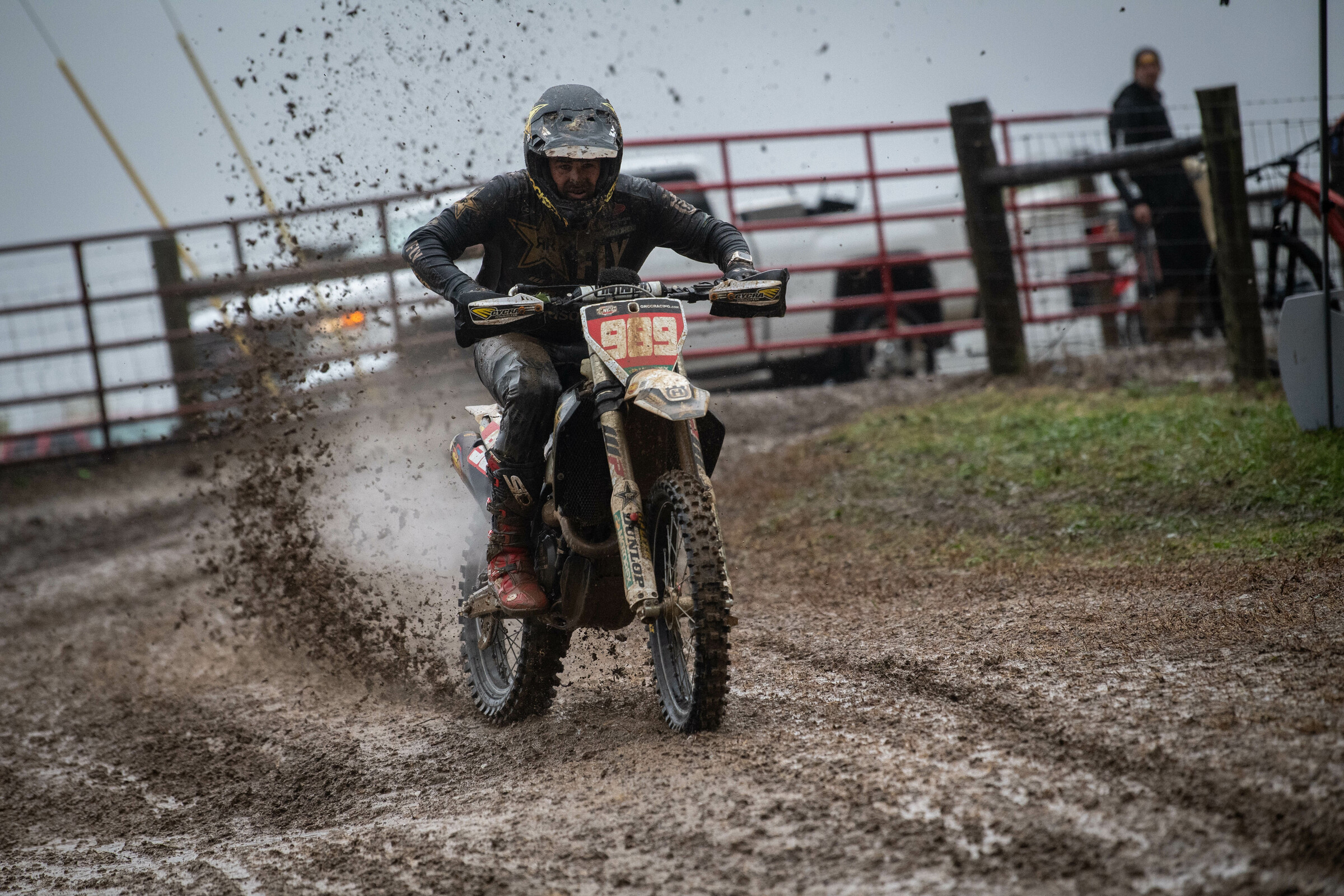 Duvall on his way to his first win of the season, at what has been the muddiest race in some time at the Ironman 2021 finale.