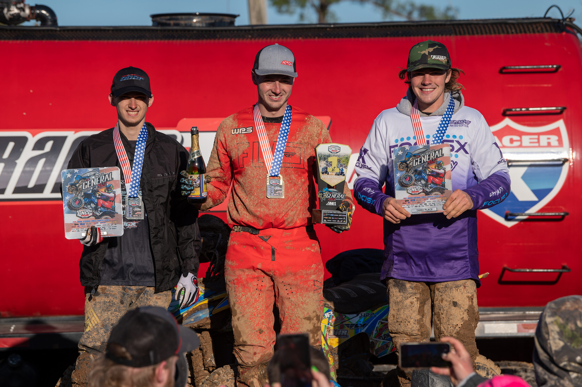 Jay Shadron (center), Branden Owens (left) and Wyatt Wilkin (right) rounded out the top three in XC2.