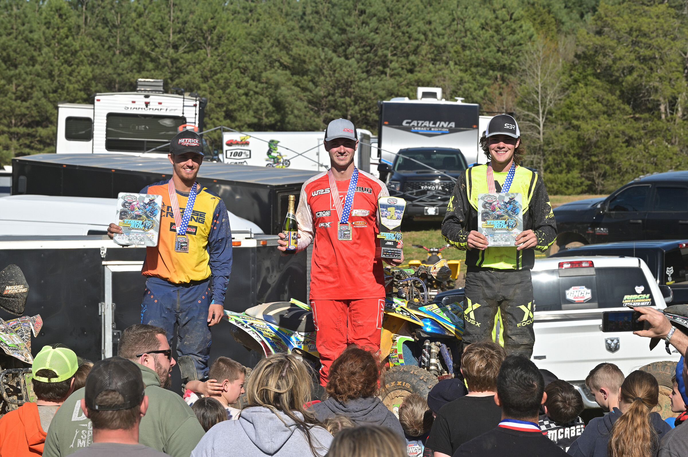 Jay Shadron (center), Wyatt Wilkin (right) and Steve Harrell (left) rounded out the XC2 Pro-Am top three.