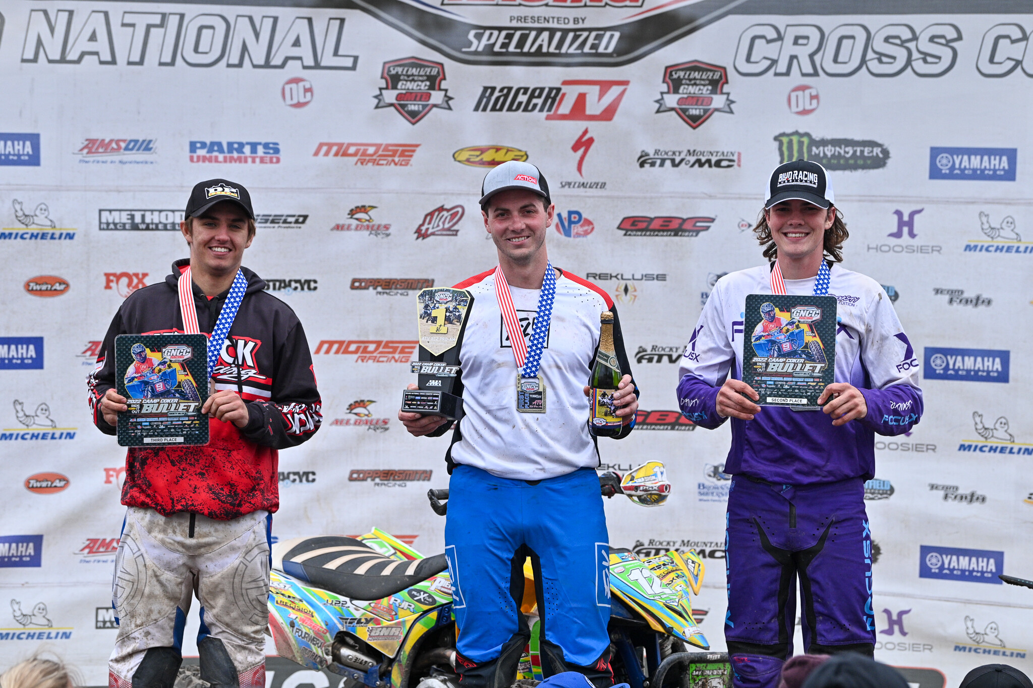 Jay Shadron (center), Wyatt Wilkin (right) and Steve Harrell (left) were the top three finishers in the XC2 Pro-Am class.
