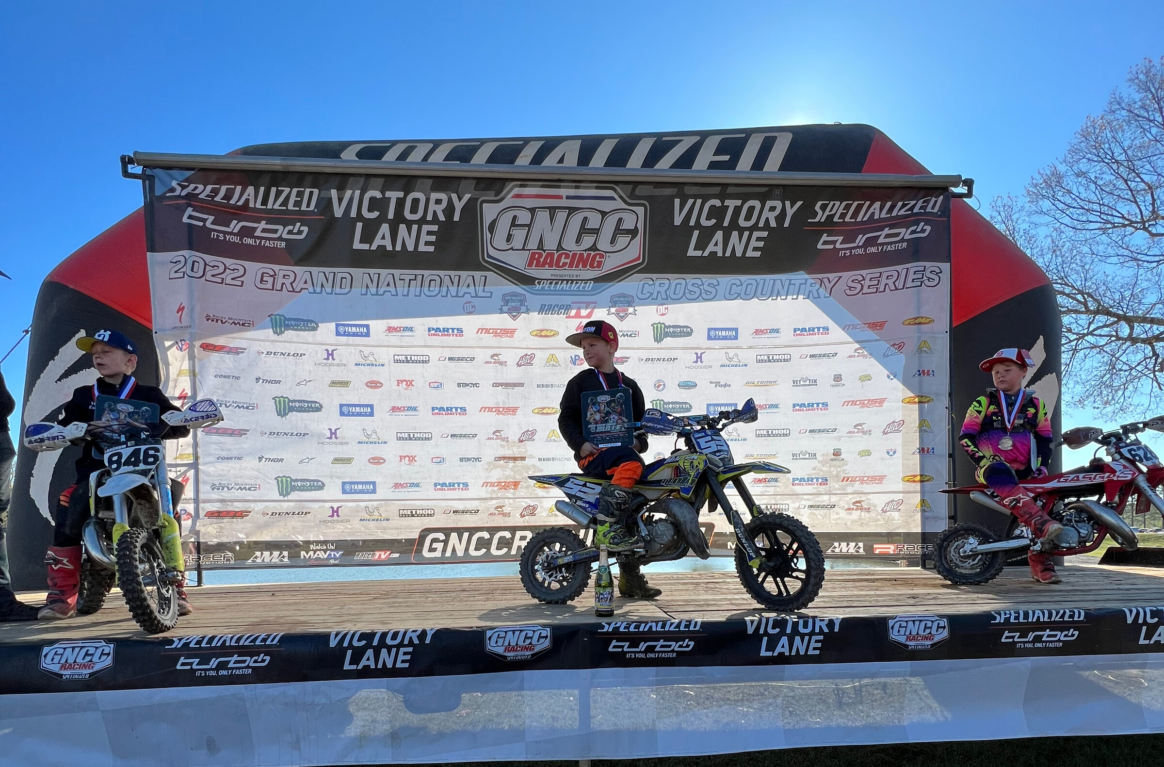 Hunter Jones (center), Karson George (right) and Trason Landrum (left) made up the top three Micro Bike finishers.