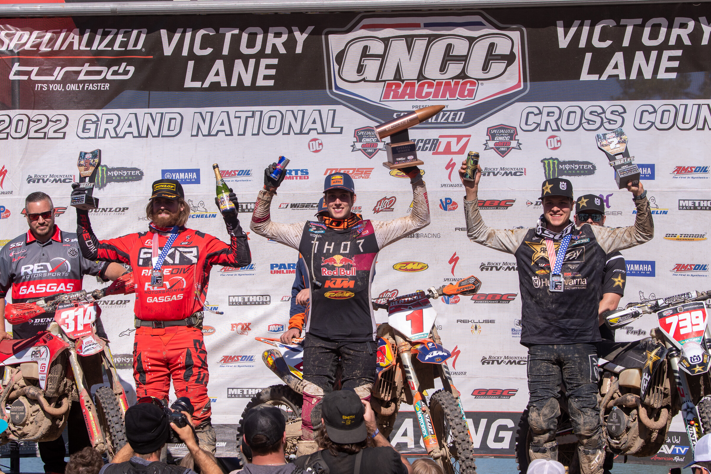 Ben Kelley (center), Trevor Bollinger (right) and Grant Baylor (left) rounded out the FMF Camp Coker Bullet top three finishers.