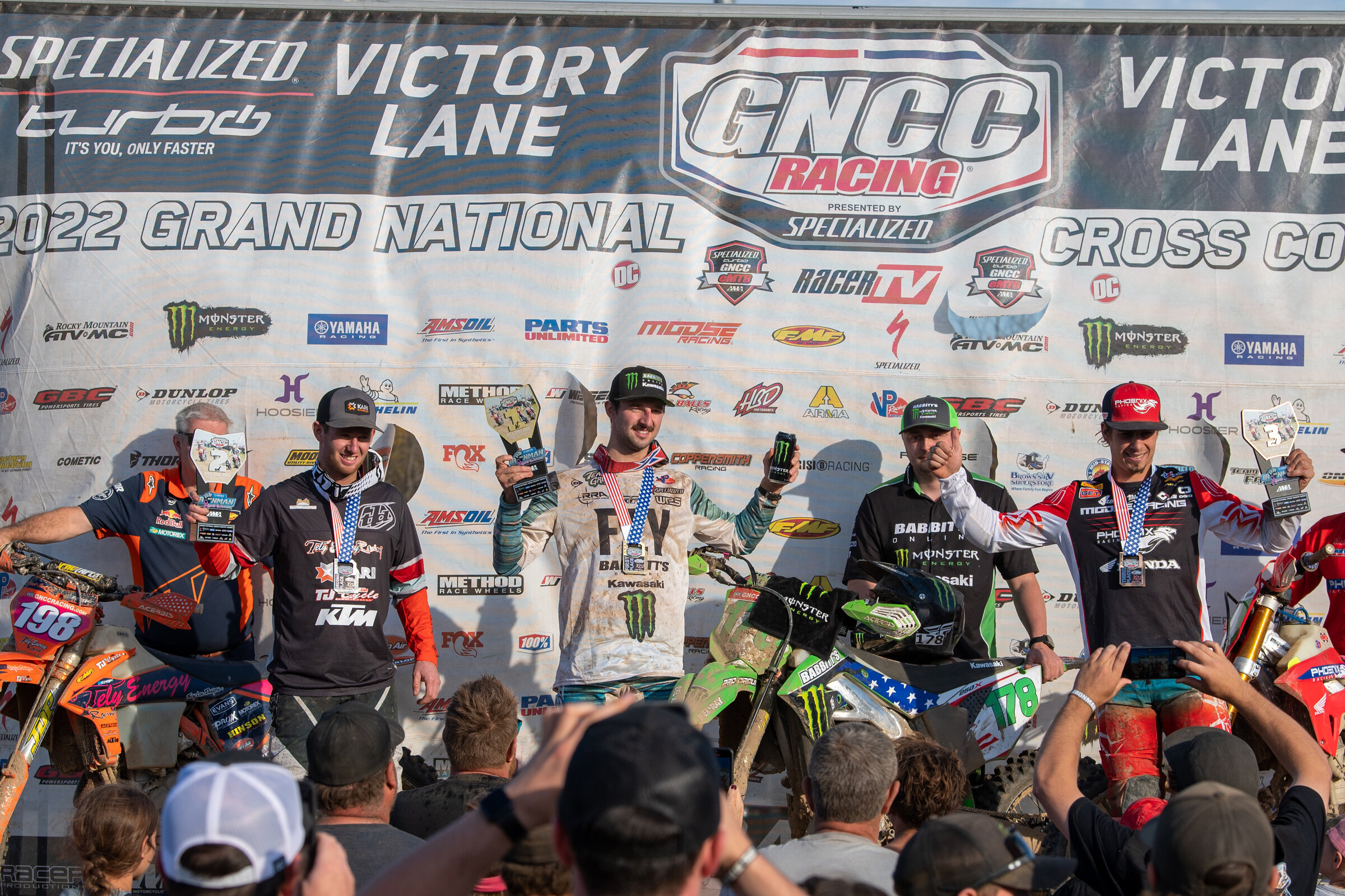 Lyndon Snodgrass (center), Liam Draper (left) and Ruy Barbosa (right) rounded out the top three in the XC2 250 Pro class.