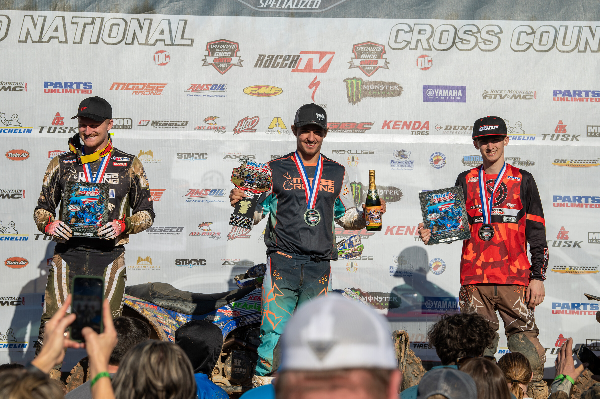 Steve Harrell (center), Branden Owens (right) and Grayson Eller (left) rounded out the XC2 Pro-Am top three at Big Buck. 