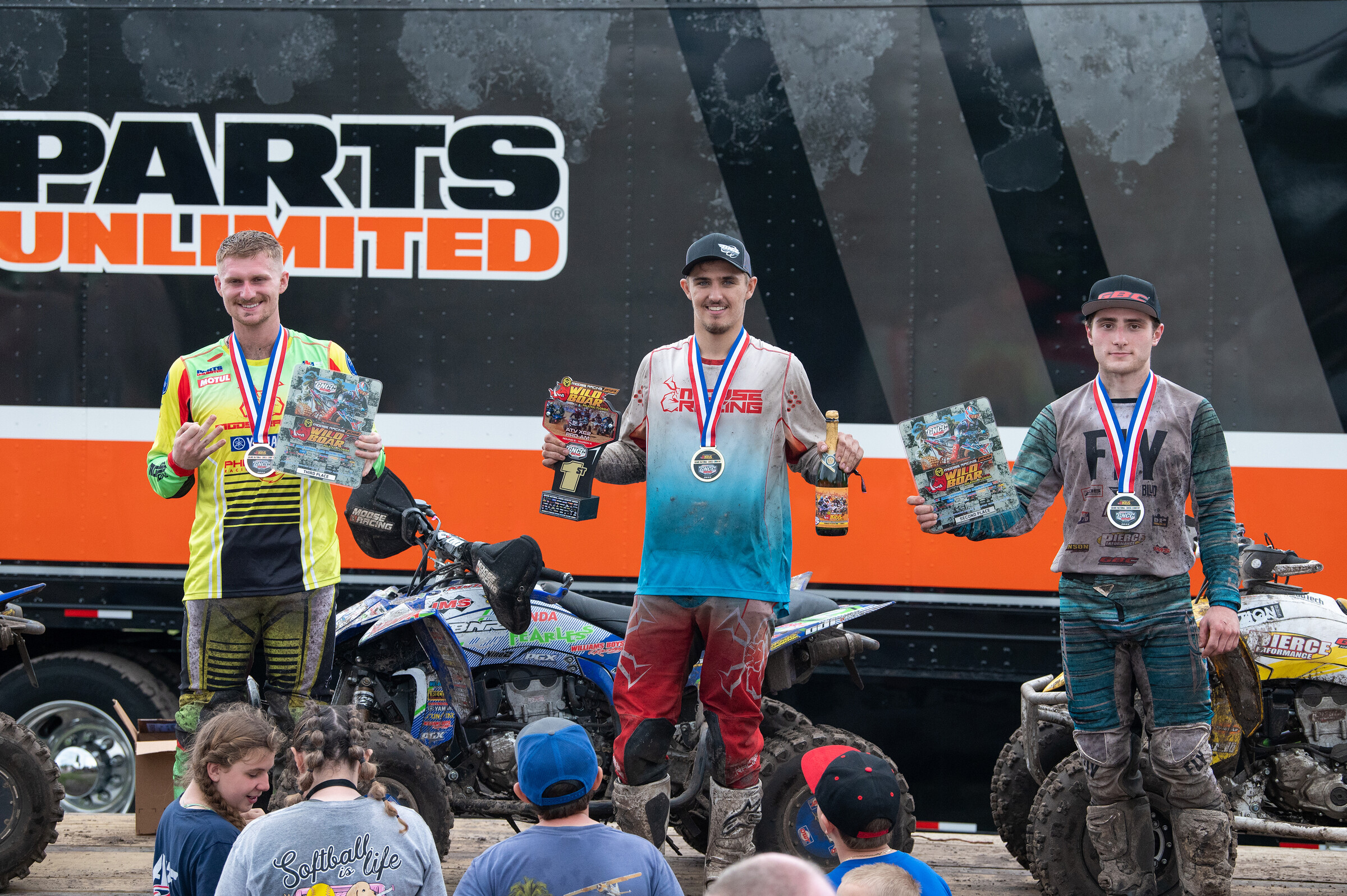 Steve Harrell (center), Dylan Walraven (right) and Grayson Eller (left) rounded out the XC2 Pro-Am top three.