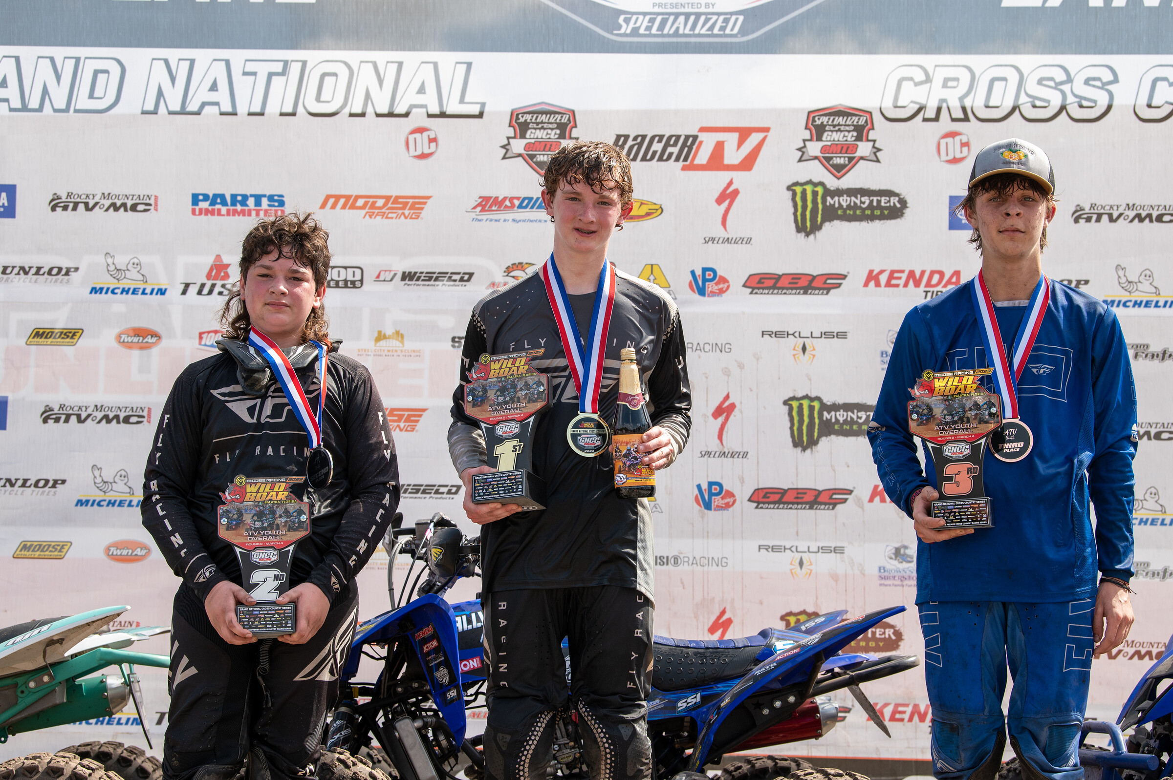 Andrew Smallwood (center), Bryce Pullen (left) and Clayton Correnti (right) rounded out the top three youth ATV finishers.