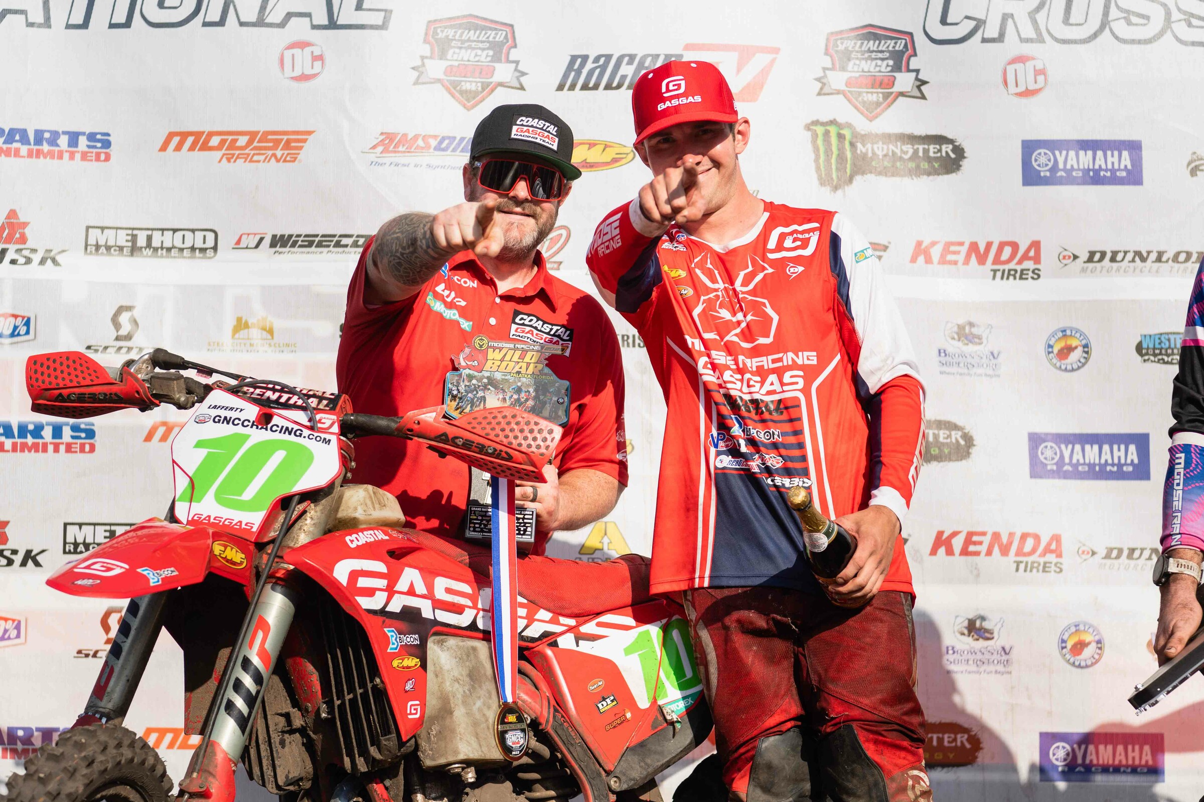 Lafferty and his mechanic, DK, at the Wild Boar.