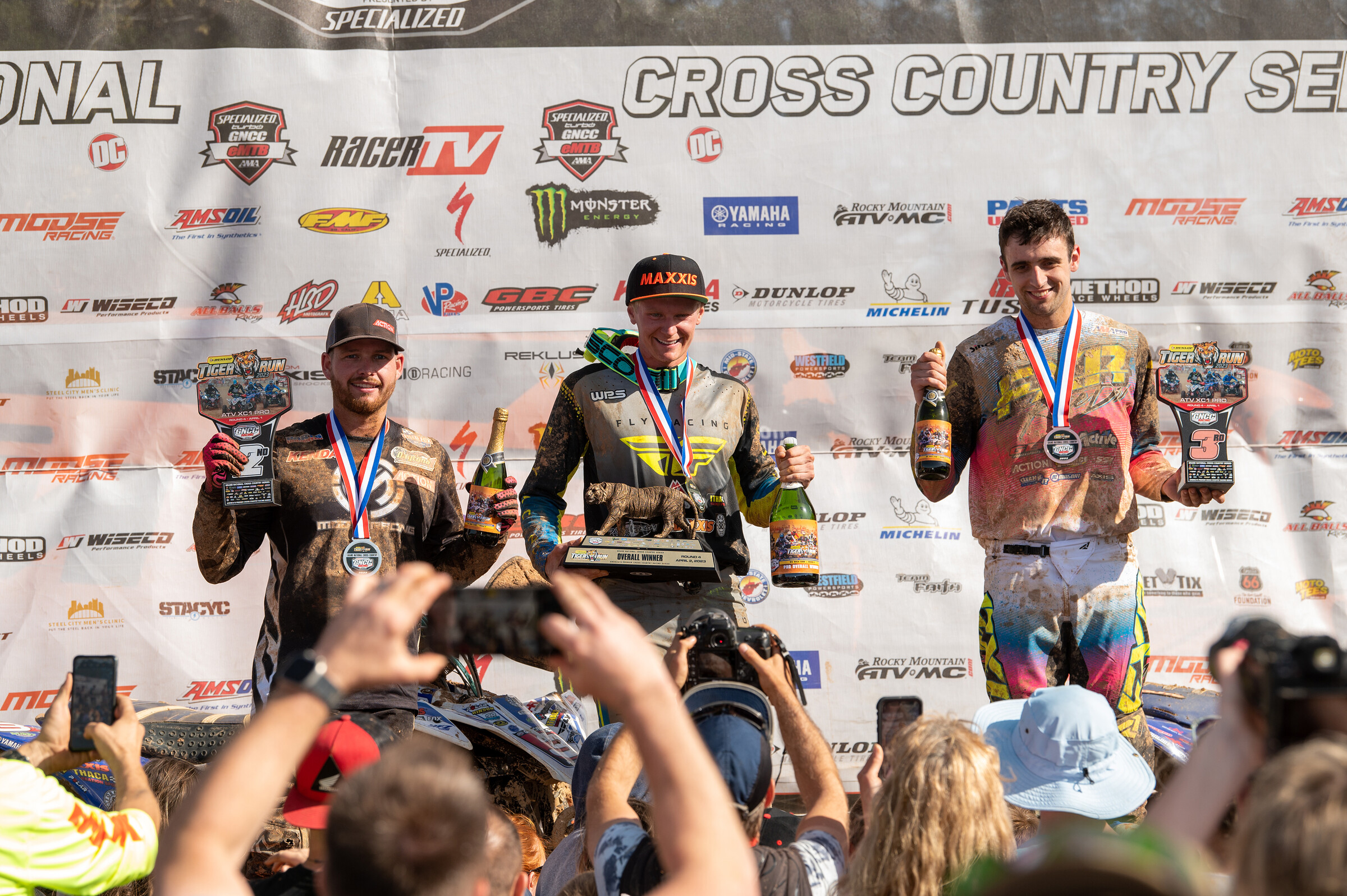 Hunter Hart (center), Cole Richardson (left) and John Glauda (right) rounded out the top three finishers at the Dunlop Tires Tiger Run.