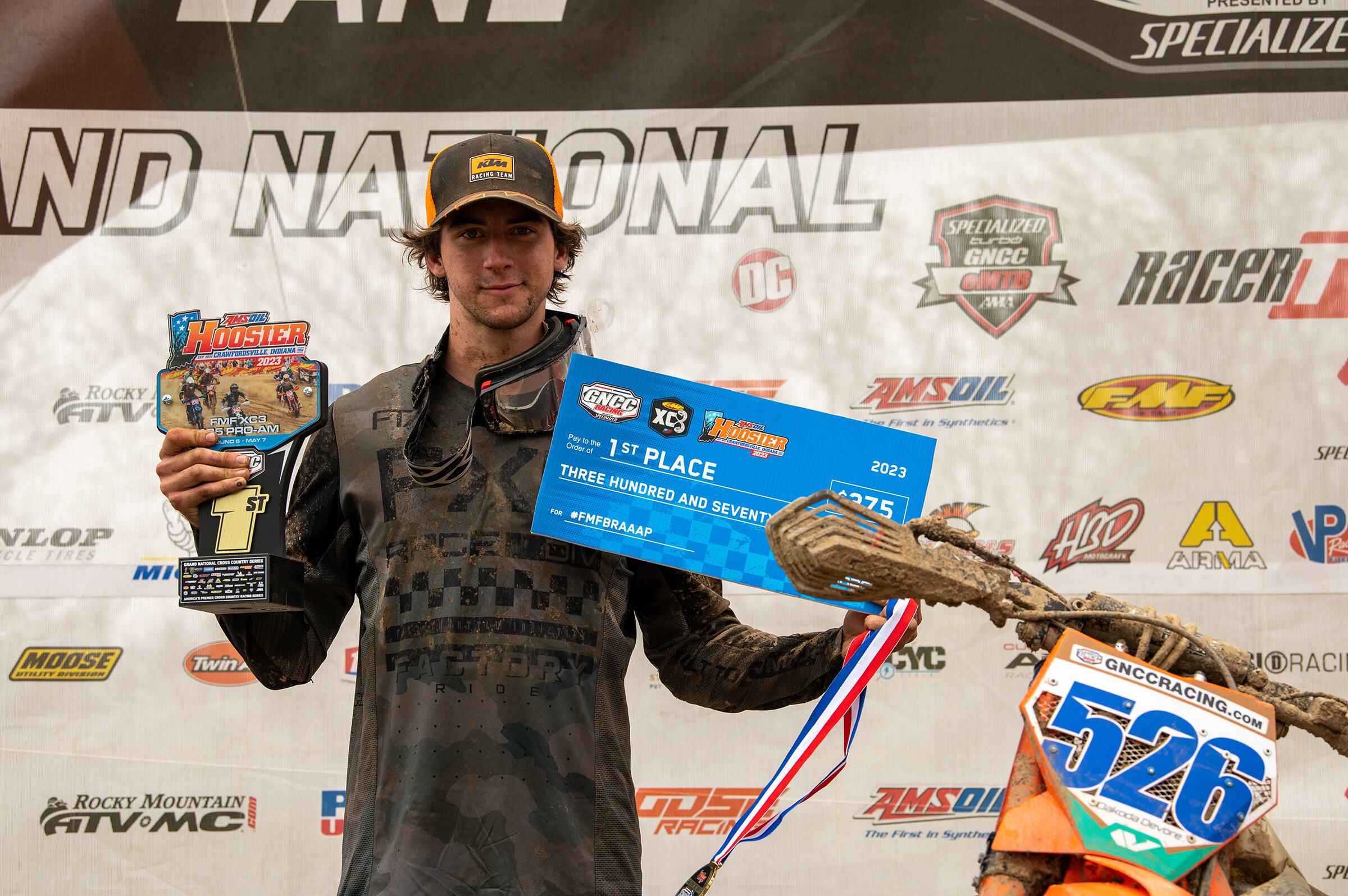 Dakoda Devore (FXR/X Brand Goggles/6D Helmet) earned the FMF XC3 125 Pro-Am class win on Sunday.