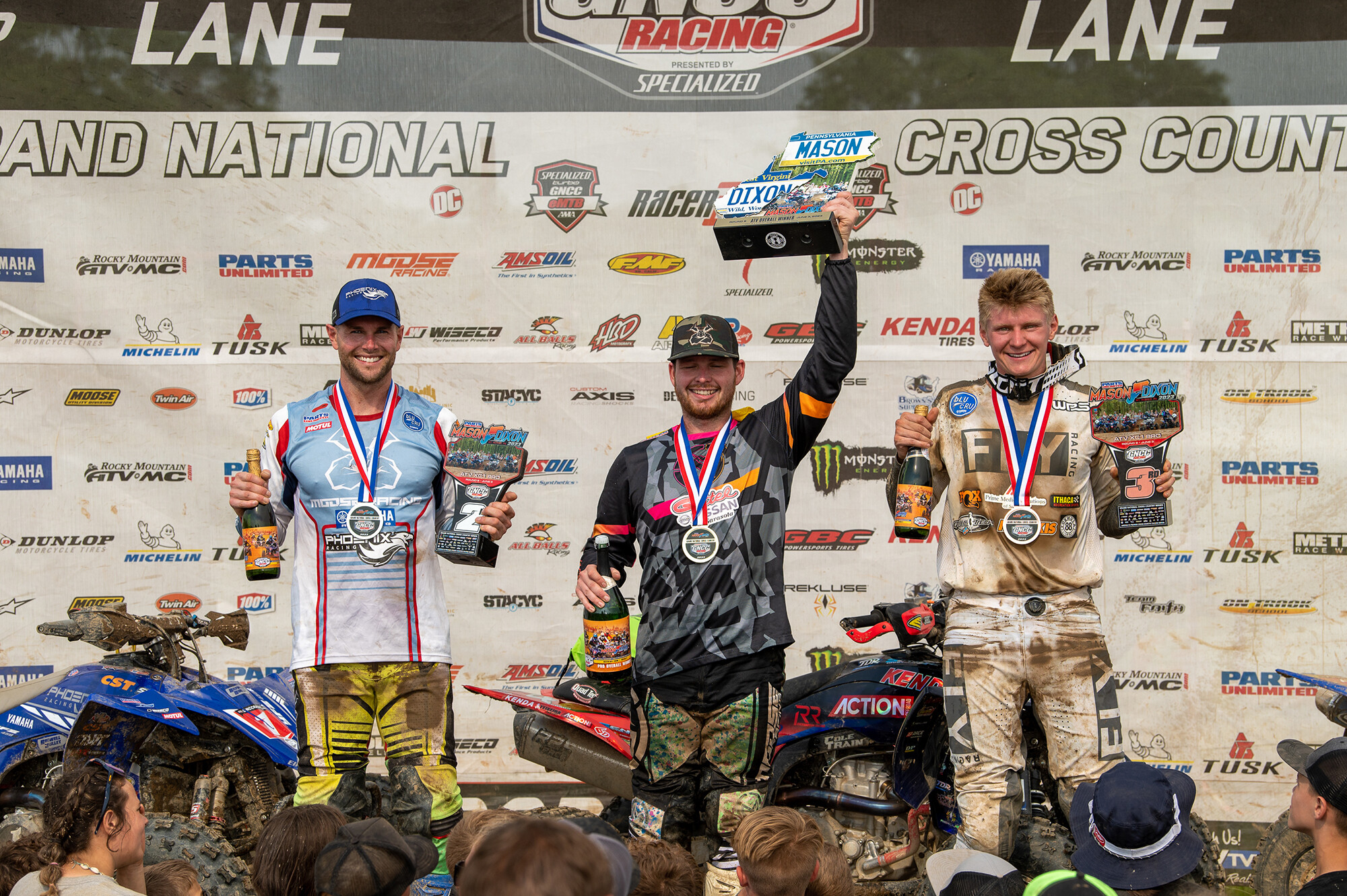 Cole Richardson (center), Brycen Neal (left) and Hunter Hart (right) rounded out the top three finishers at the Parts Unlimited Mason-Dixon GNCC.