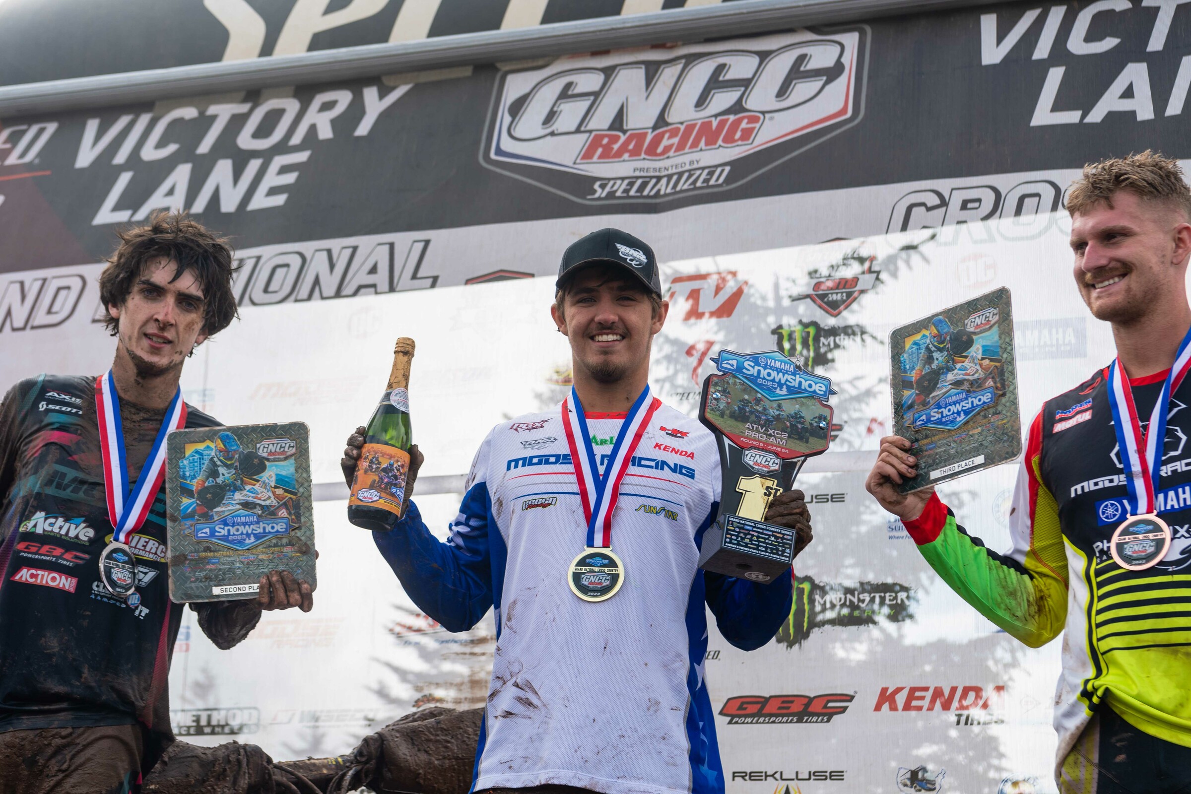 Steve Harrell (center), James Glauda (left) and Grayson Eller (right) rounded out the XC2 Pro-Am top three finishers.