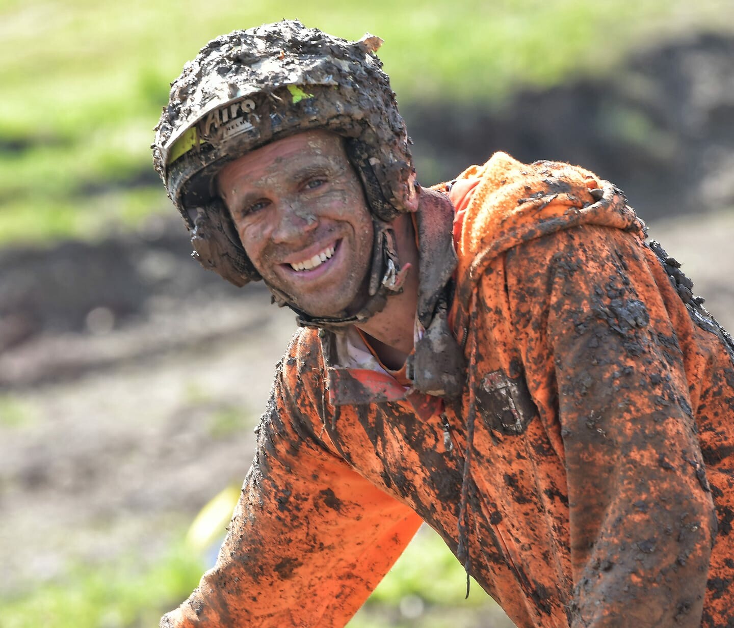 Ryan Echols all smiles at a muddy GNCC.