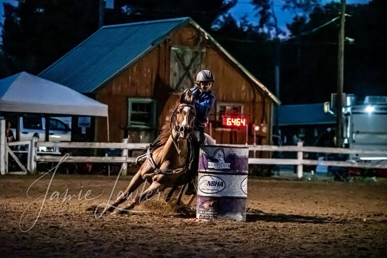 She has also been a barrel racer since she was 8 years old, and is a multi-year NBHA world qualifier.