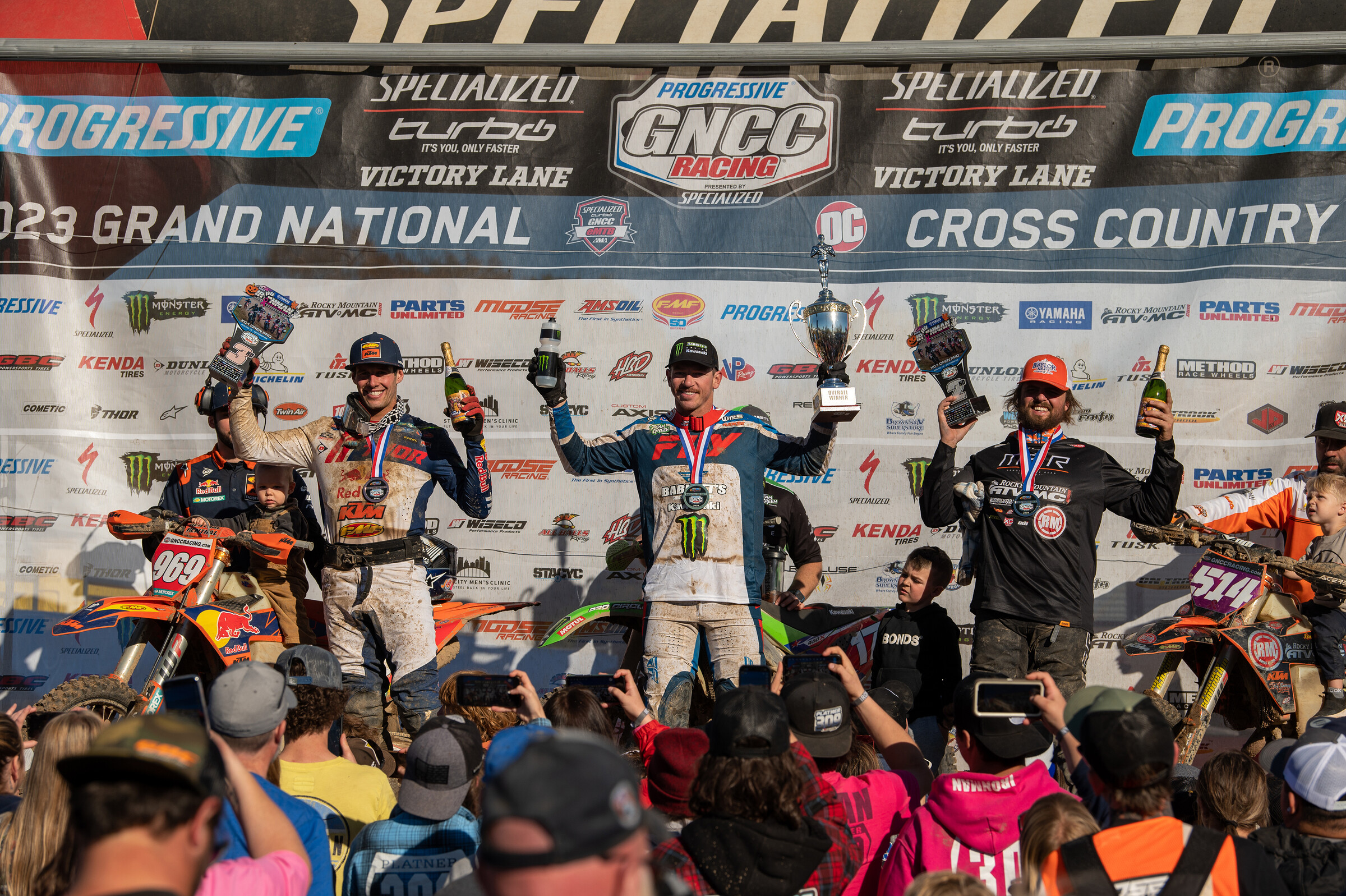 Josh Strang (center), Steward Baylor (right) and Jonathan Girroir (left) rounded out the top three finishers at the Yamaha Racing Ironman GNCC.