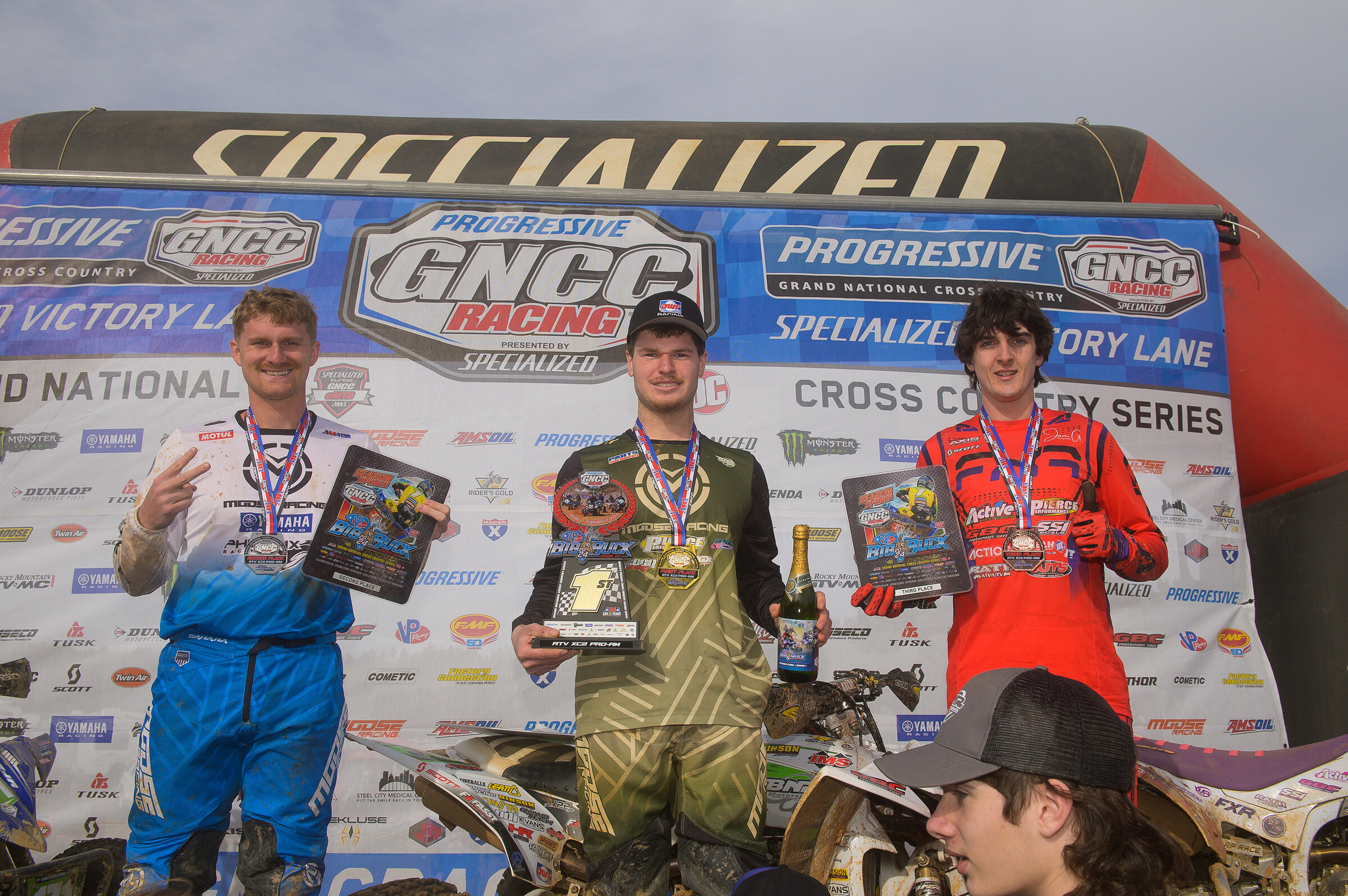 Alex Thieman (center), Grayson Eller (left) and James Glauda (right) rounded out the top three XC2 Pro-Am finishers at the VP Racing Fuels Big Buck.