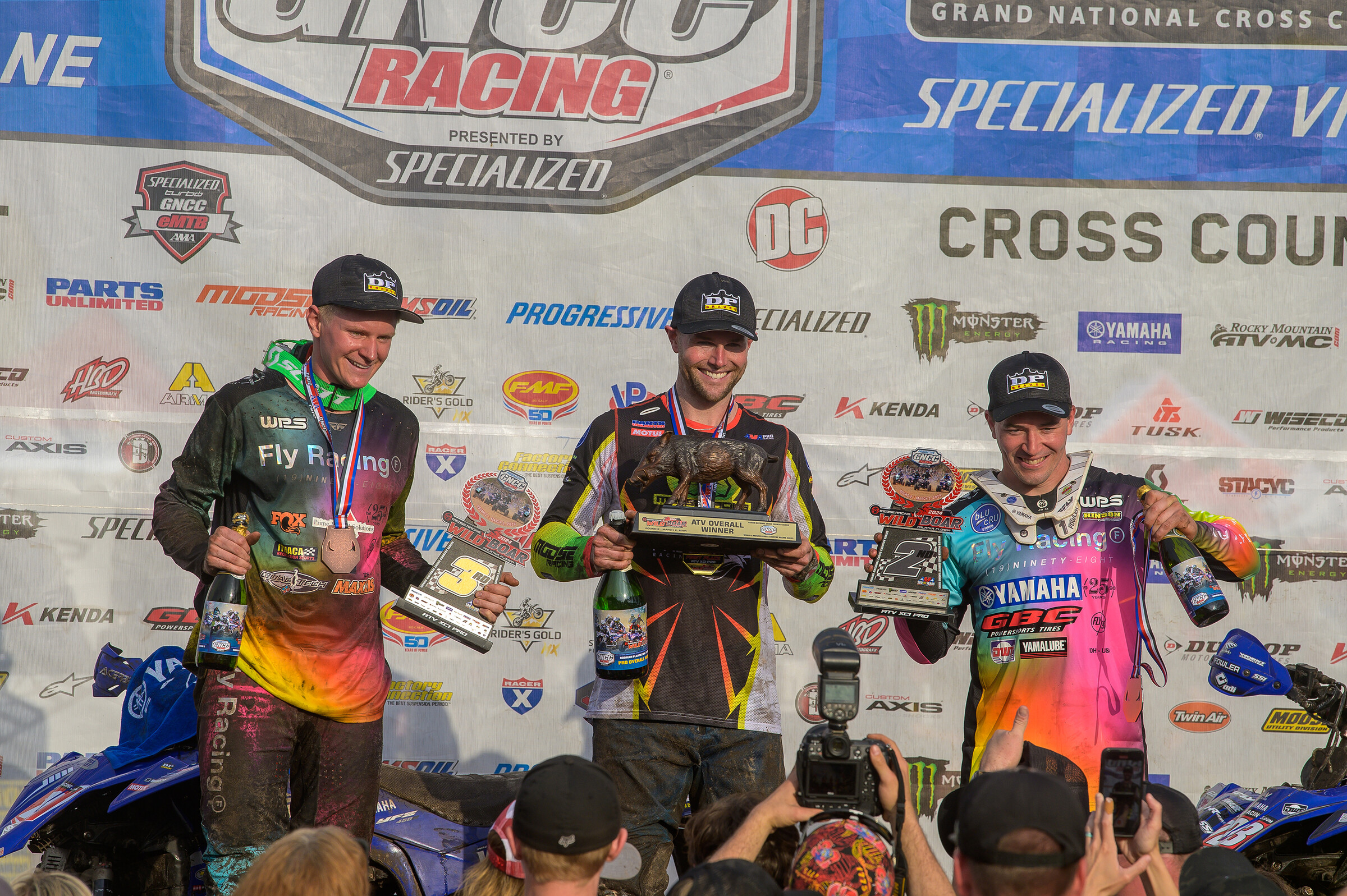 Moose Racing Wild Boar Top Three Overall: Brycen Neal (center), Walker Fowler (right) and Hunter Hart (left).