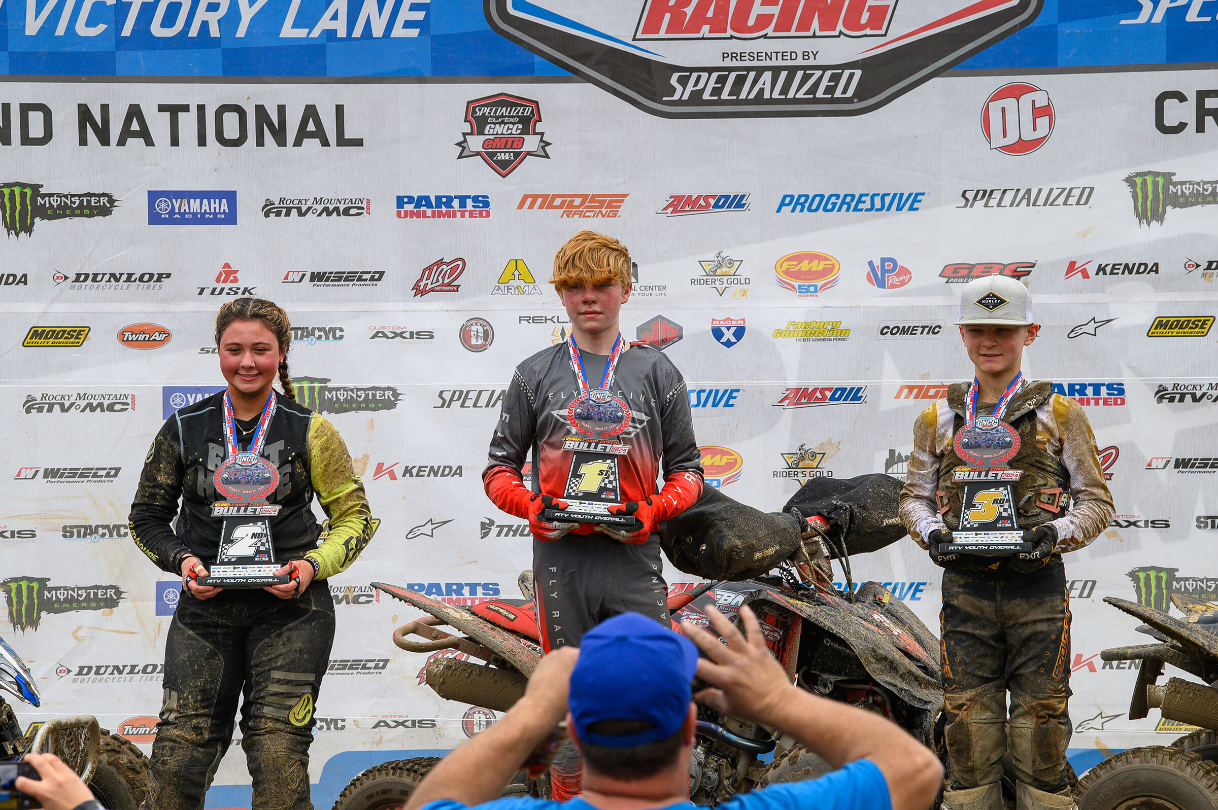 Garret Cox (center) came through to earn the Youth ATV overall win and YXC1 Super Mini Sr. class win, while Avery Collins (left) and Noah Lykins finished second and third overall and in the YXC1 class.