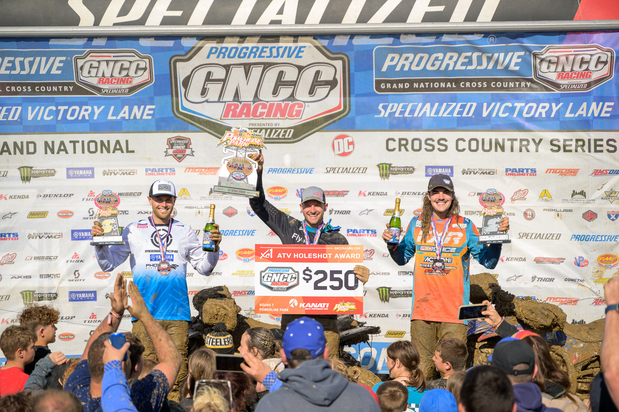 Kenda Powerline Park: Josh Merritt (center), Wyatt Wilkin (right) and Brycen Neal (left) rounded out the top three overall finishers on Saturday.