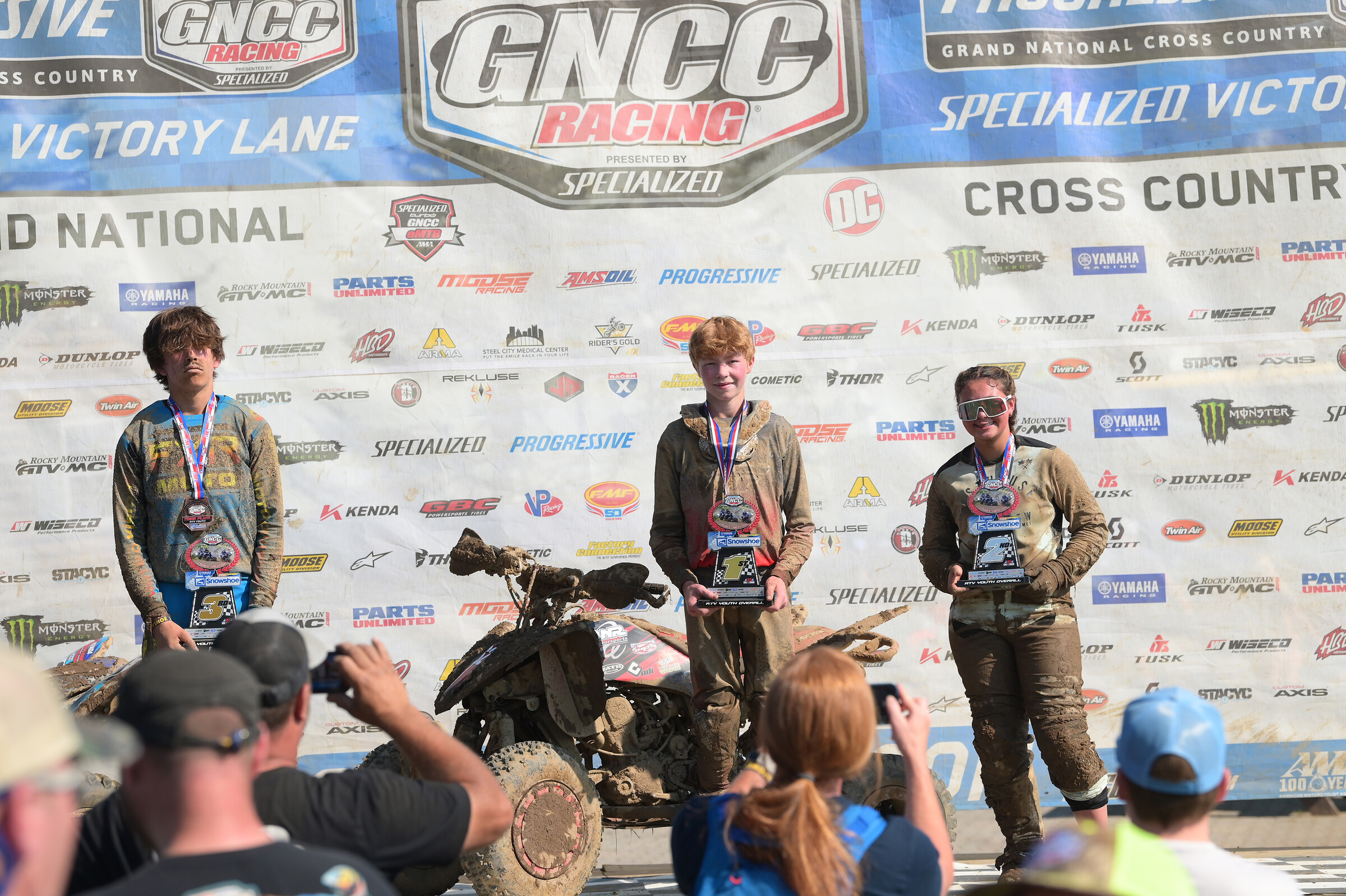 Garret Cox (center) earned the Youth ATV Overall win. Avery Collins (right) and Kane Cecco (left) rounded out the top three. 