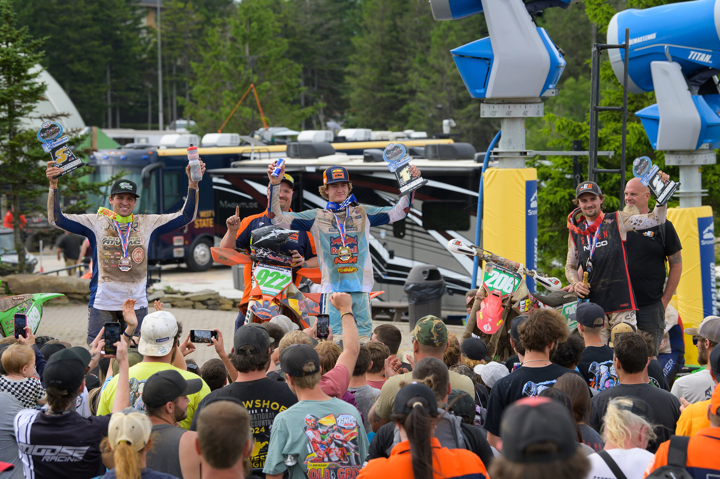 Grant Davis (center) earned the XC2 250 Pro class win, with Josh Toth (right) and Thad Duvall (left) rounded out the top three finishers.