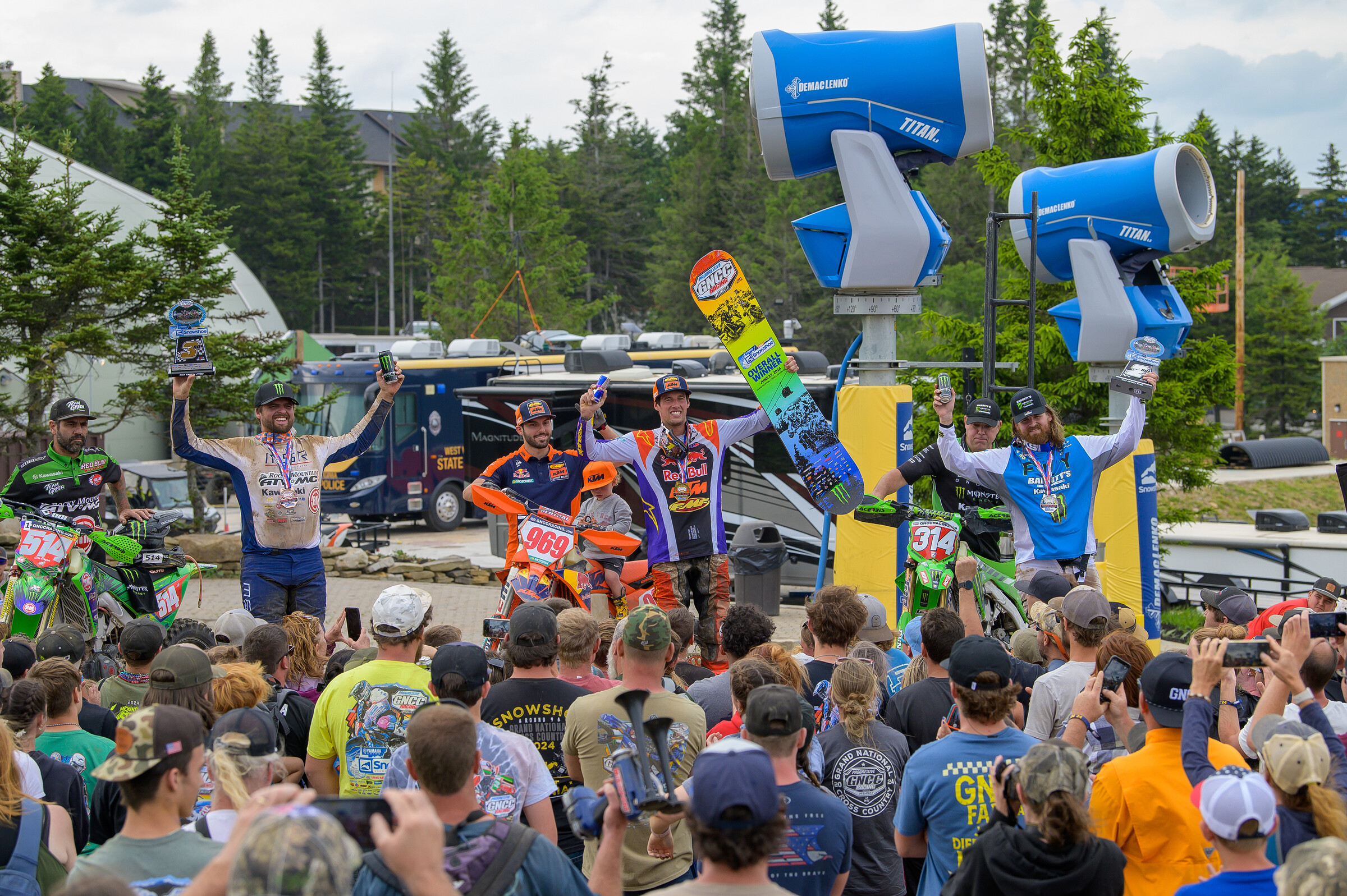 Yamaha Racing Snowshoe GNCC Top Three Overall: Johnny Girroir (center), Grant Baylor (right) and Steward Baylor (left).