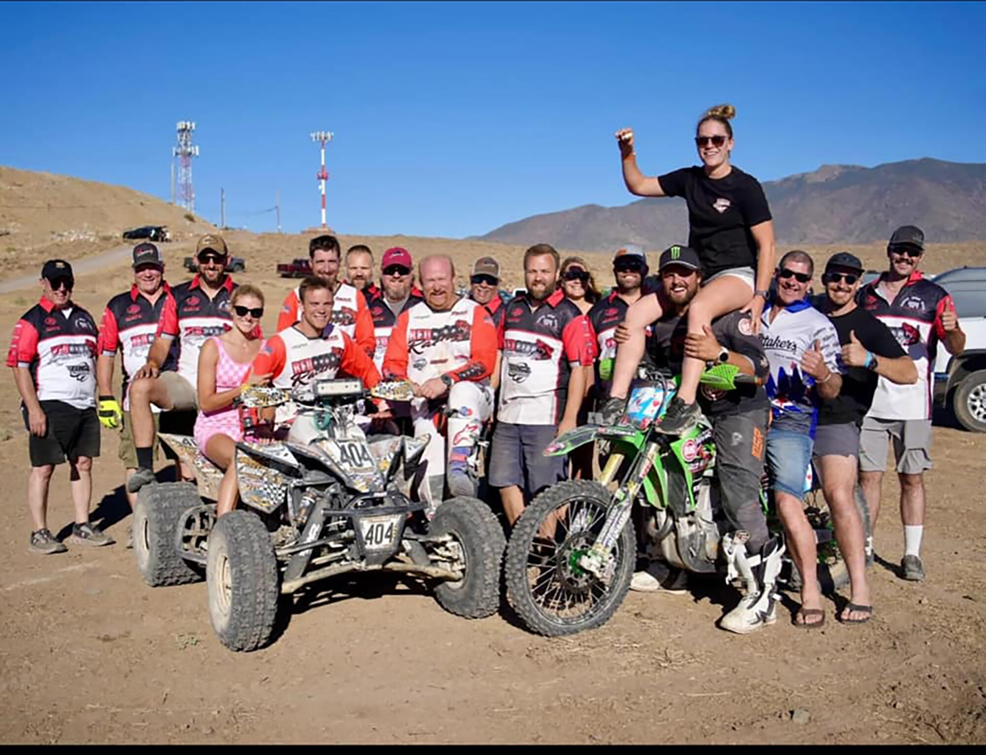The entire RedBear Racing team - quad and motorcycle - out at the race.