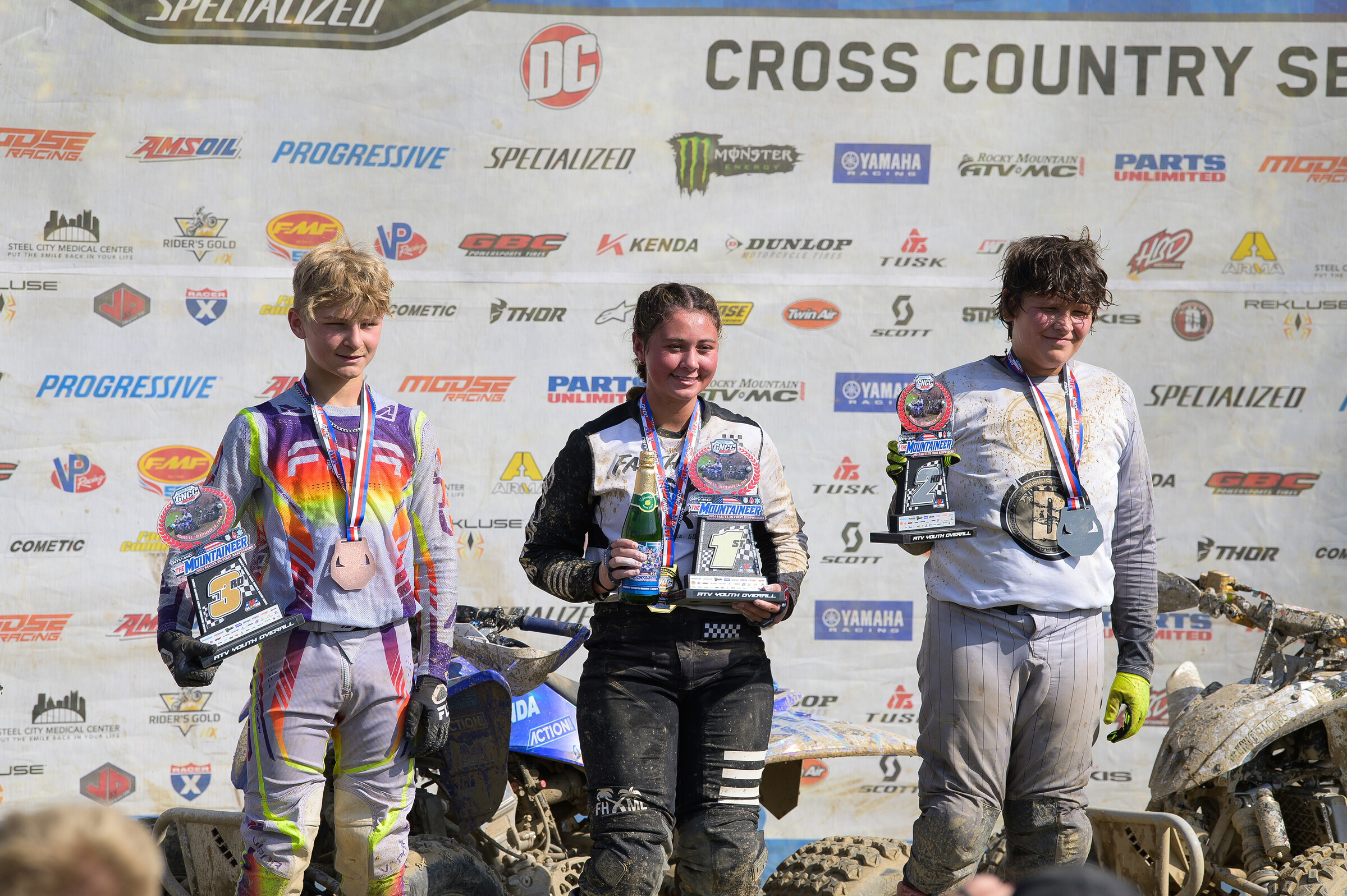 Avery Collins (center) earned herself the Youth ATV overall win and YXC1 class win. Jackson Hancock and Noah Lykins rounded out the top three youth finishers.