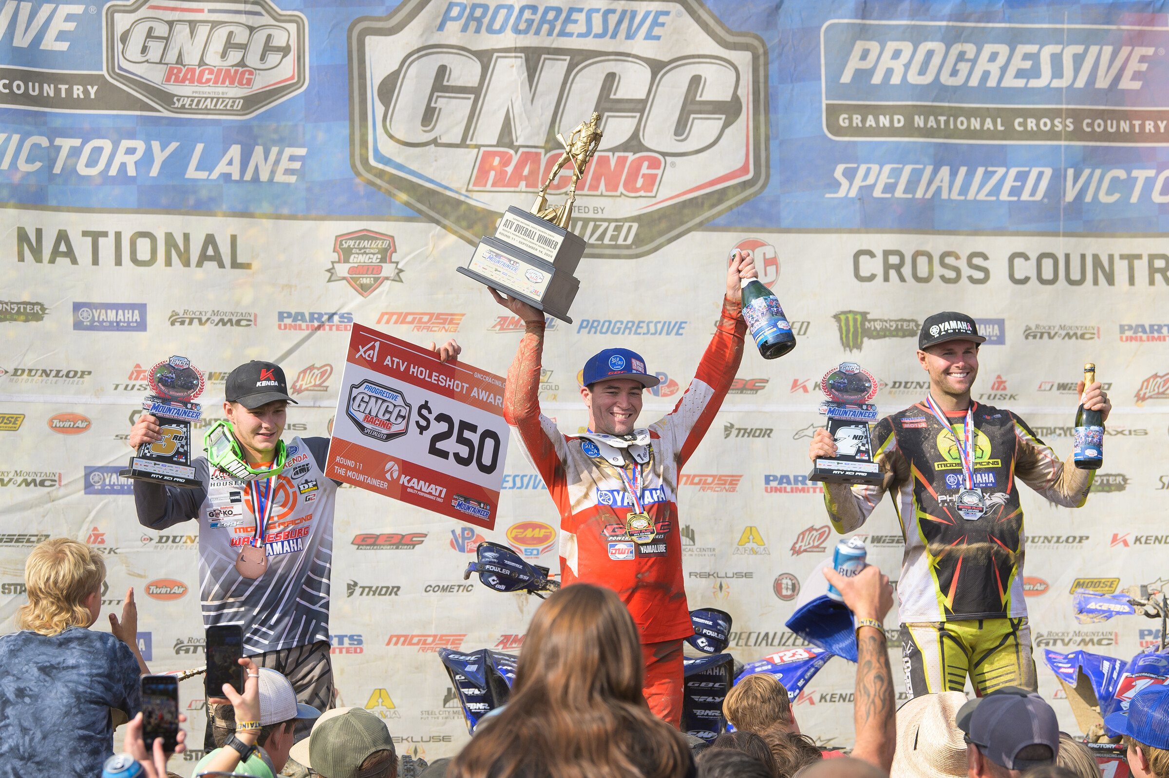 The Rocky Mountain ATV/MC Mountaineer Top Three Overall: Walker Fowler (center), Brycen Neal (right) and Ronnie Rusch (left).