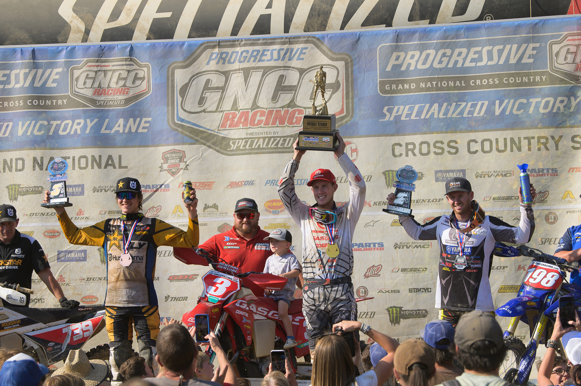 The Rocky Mountain ATV/MC Mountaineer Top Three Overall: Jordan Ashburn (center), Liam Draper (right) and Trevor Bollinger (left).