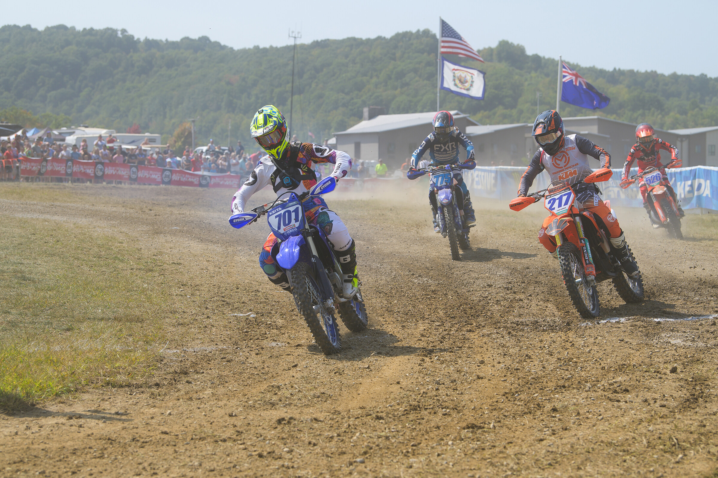 JNCC Racer, Keita Watanabe, grabbing the FMF XC3 holeshot at The Mountaineer GNCC.