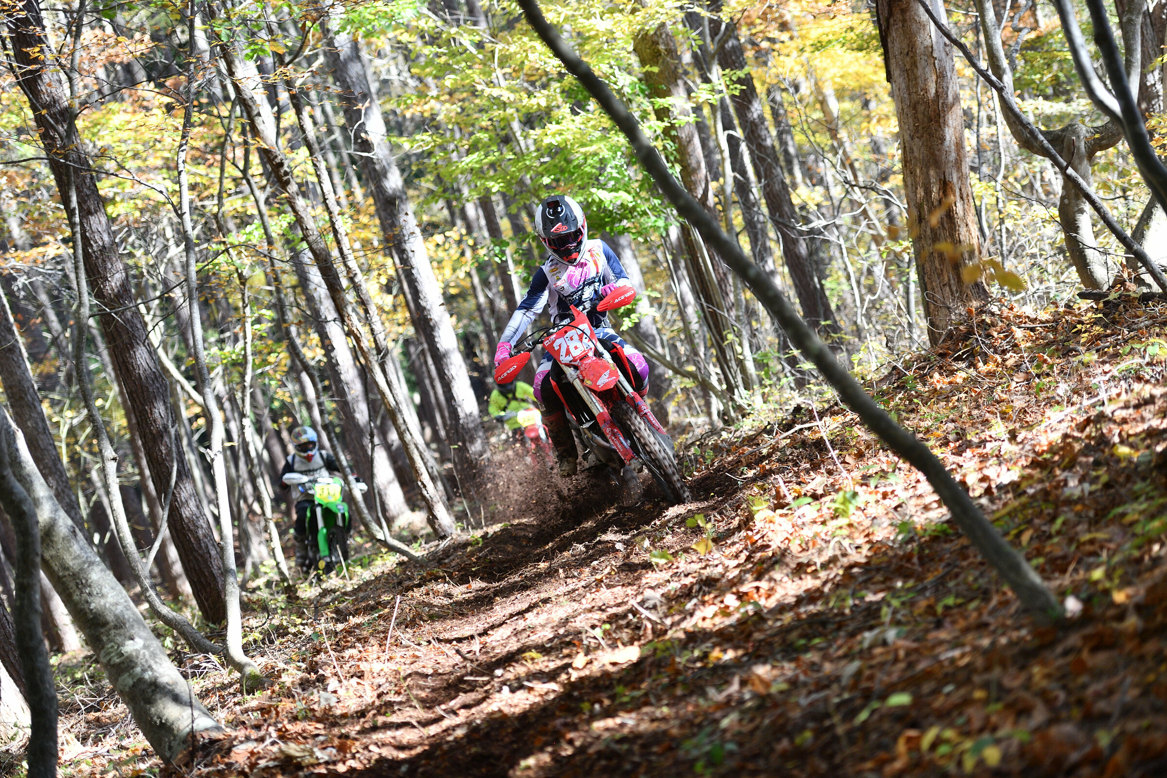 Witkowski works his way through the woods.
