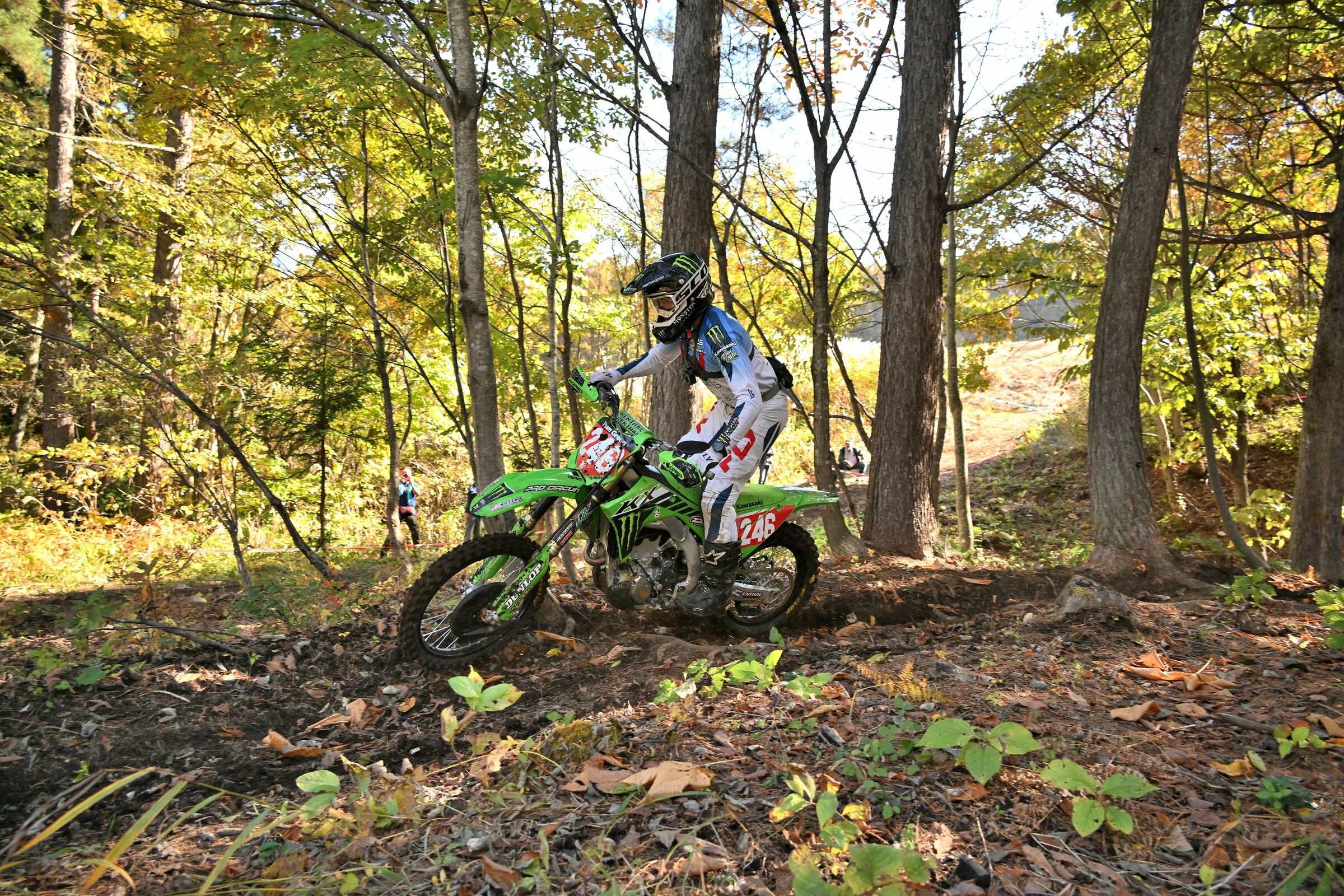 Nick DeFeo works his way through one of the wooded sections.