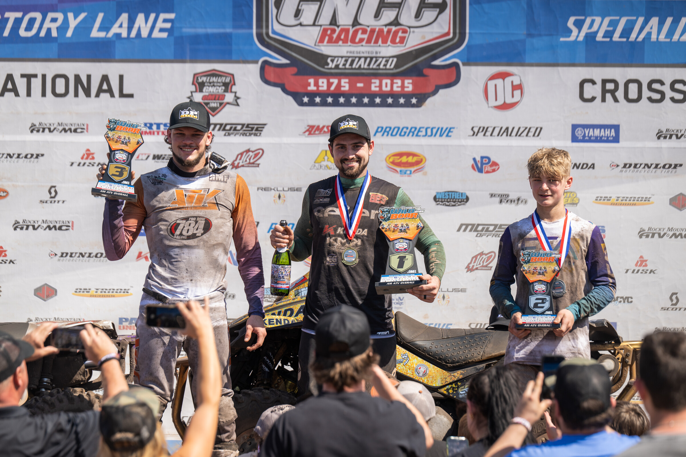 Cody Collier (center), Noah Lykins (right) and Brandon Frazier (left) rounded out the top three overall finishers in the AM race.
