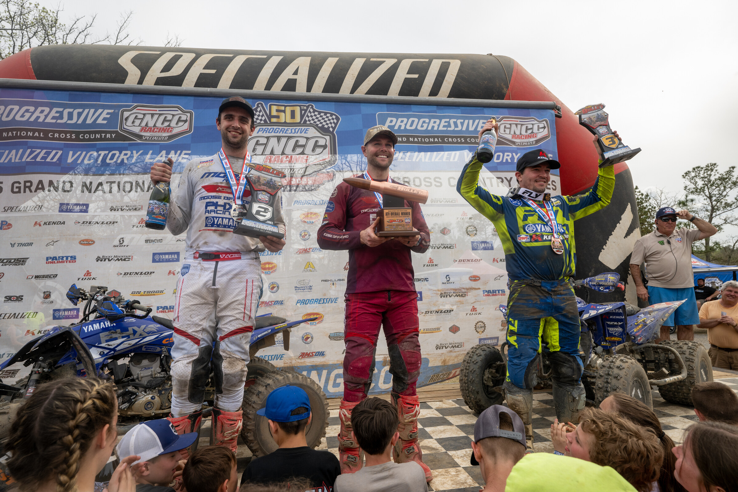 FMF Camp Coker Bullet Top Three Overall Finishers: Brycen Neal (center), John Glauda Jr. (left) and Walker Fowler (right).