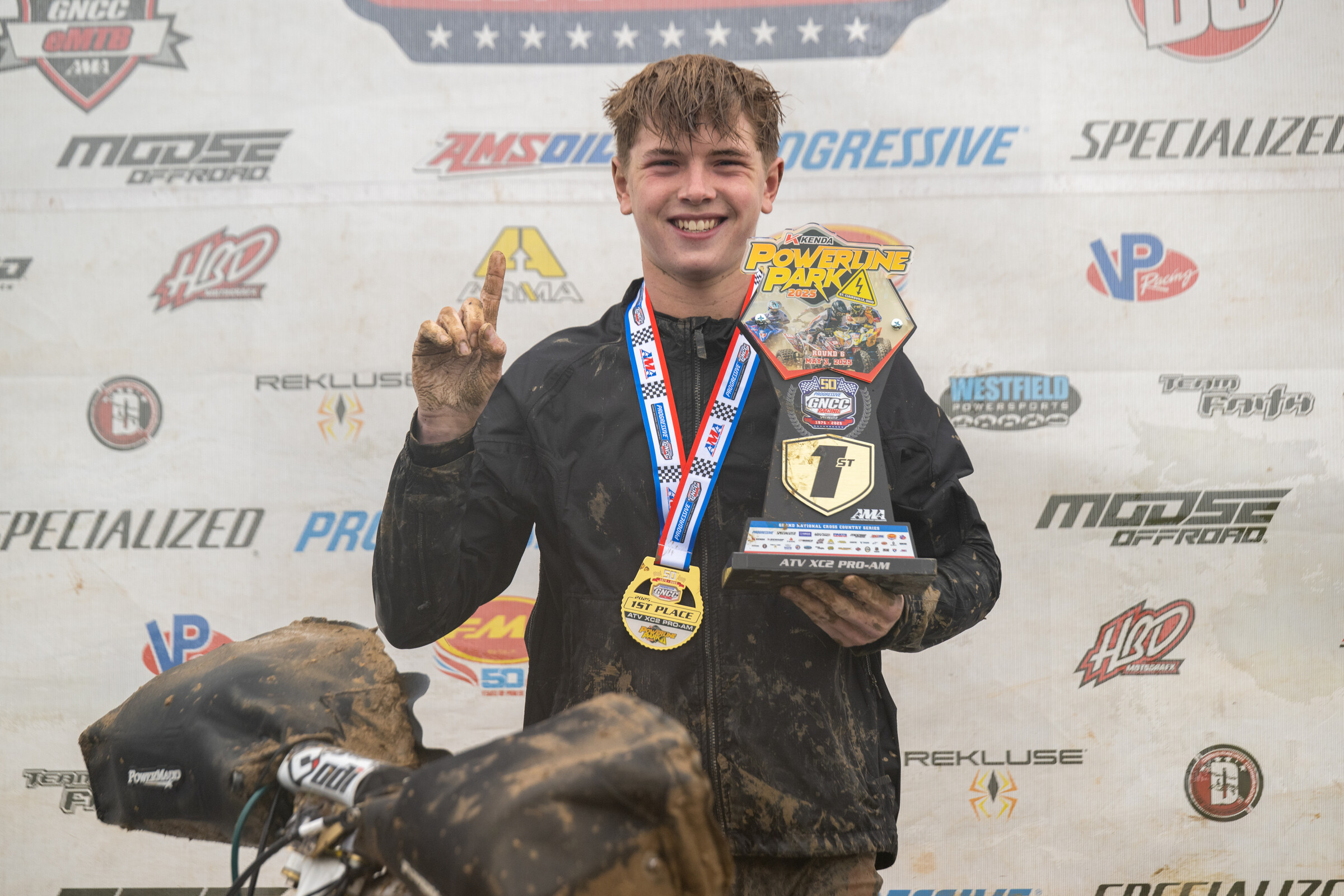 Elijah Edmondson earned the XC2 Pro-Am class win in the Ohio mud.