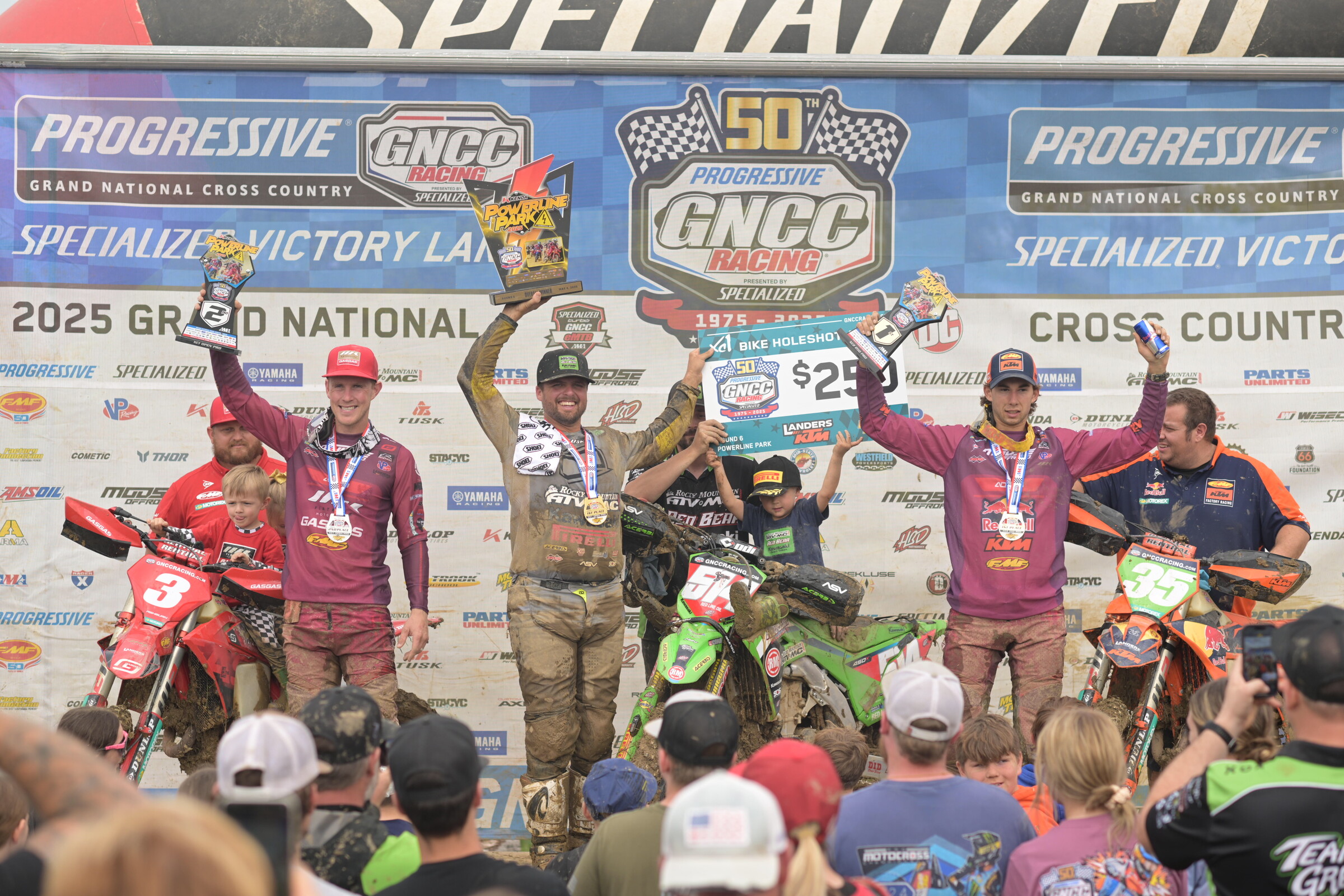 Kenda Tires Powerline Park Top Three Overall Finishers: Steward Baylor (center), Jordan Ashburn (left) and Angus Riordan (right).