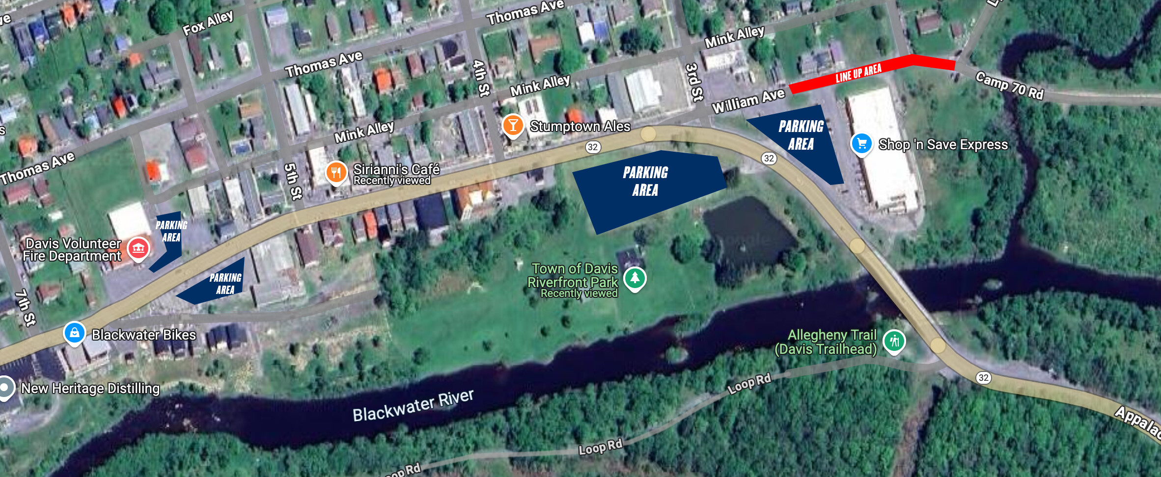 Parking Area and Lineup Location