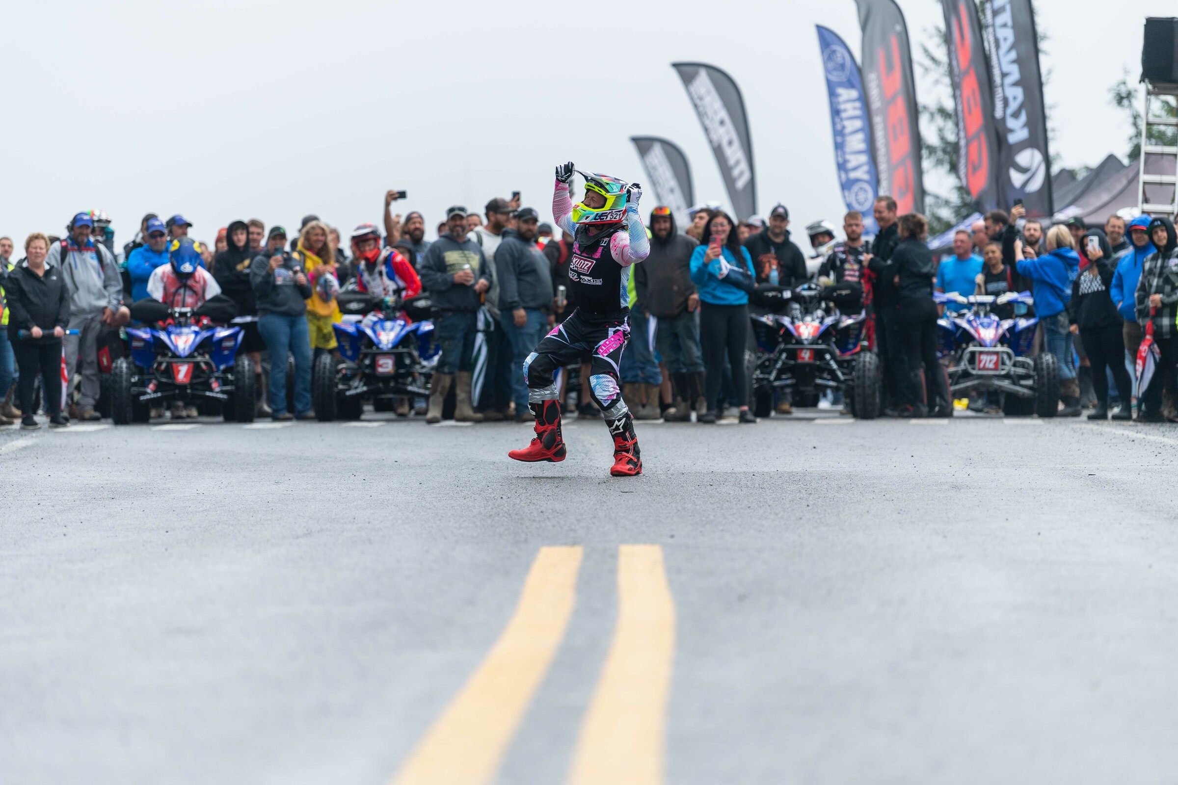 McGill pumping up the Snowshoe fans before the start of the race.