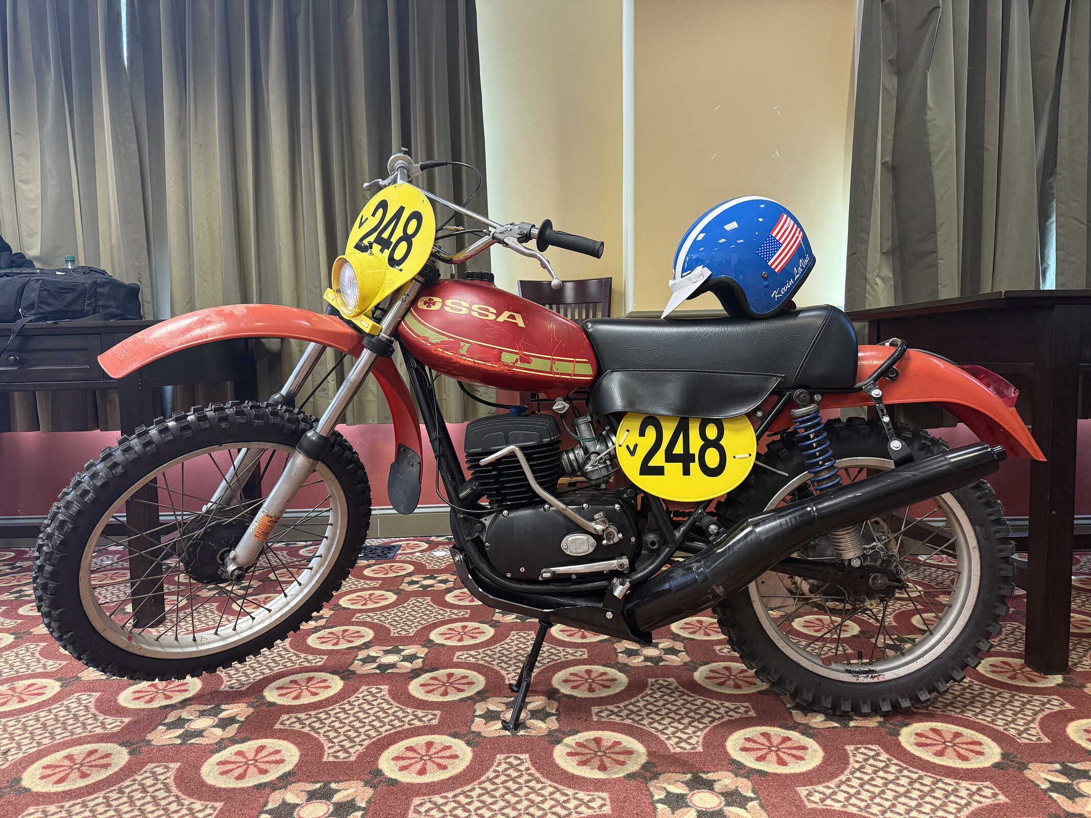 Kevin Lavoie's motorcycle and helmet, who earned the first Blackwater 100 win. 